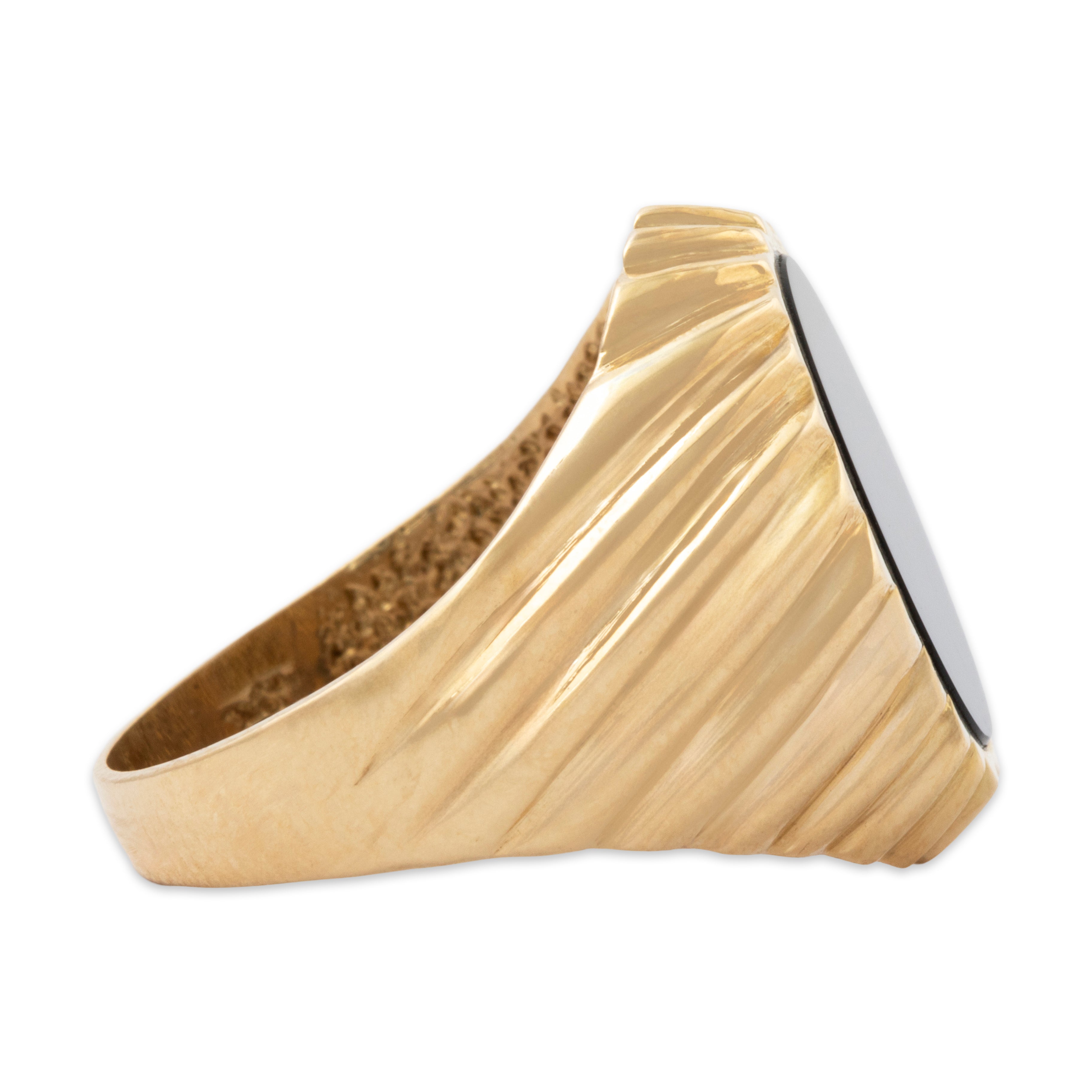Vintage 14k Yellow Gold Onyx Ribbed Signet Statement Ring 6.25、mySite、hinf8tx79