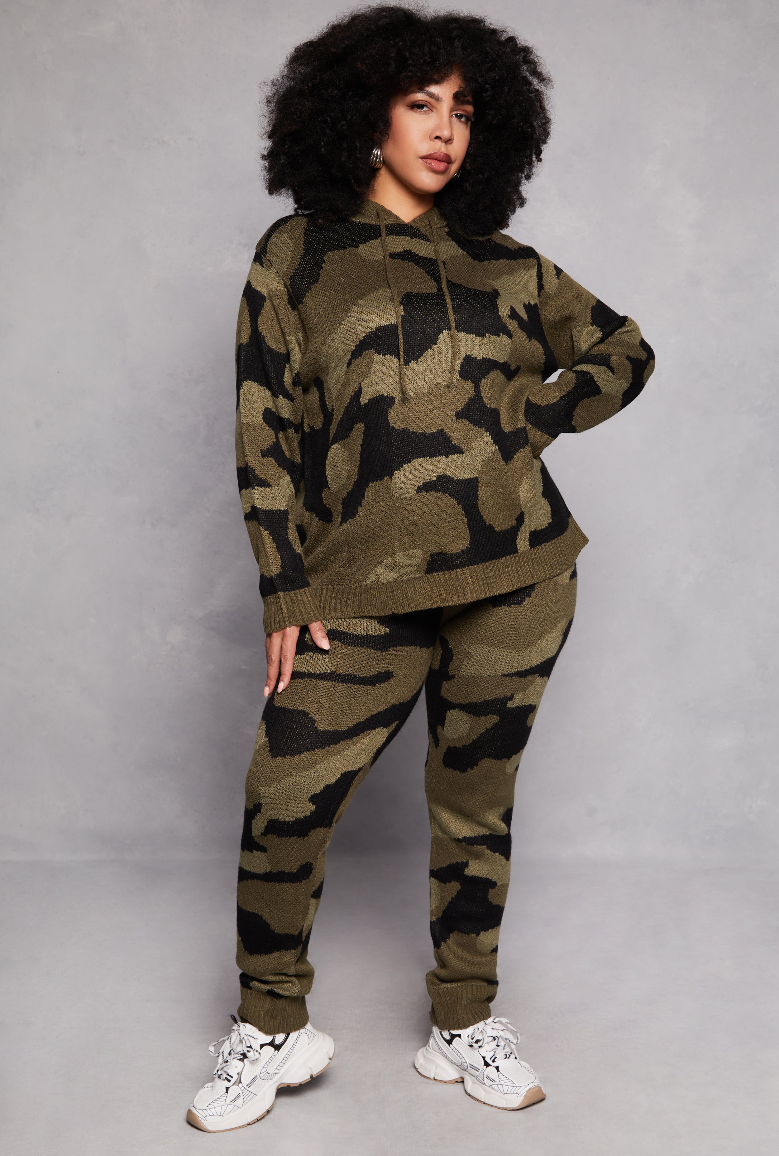 Plus Size Camo Hooded Sweater、mySite、camillekostekn