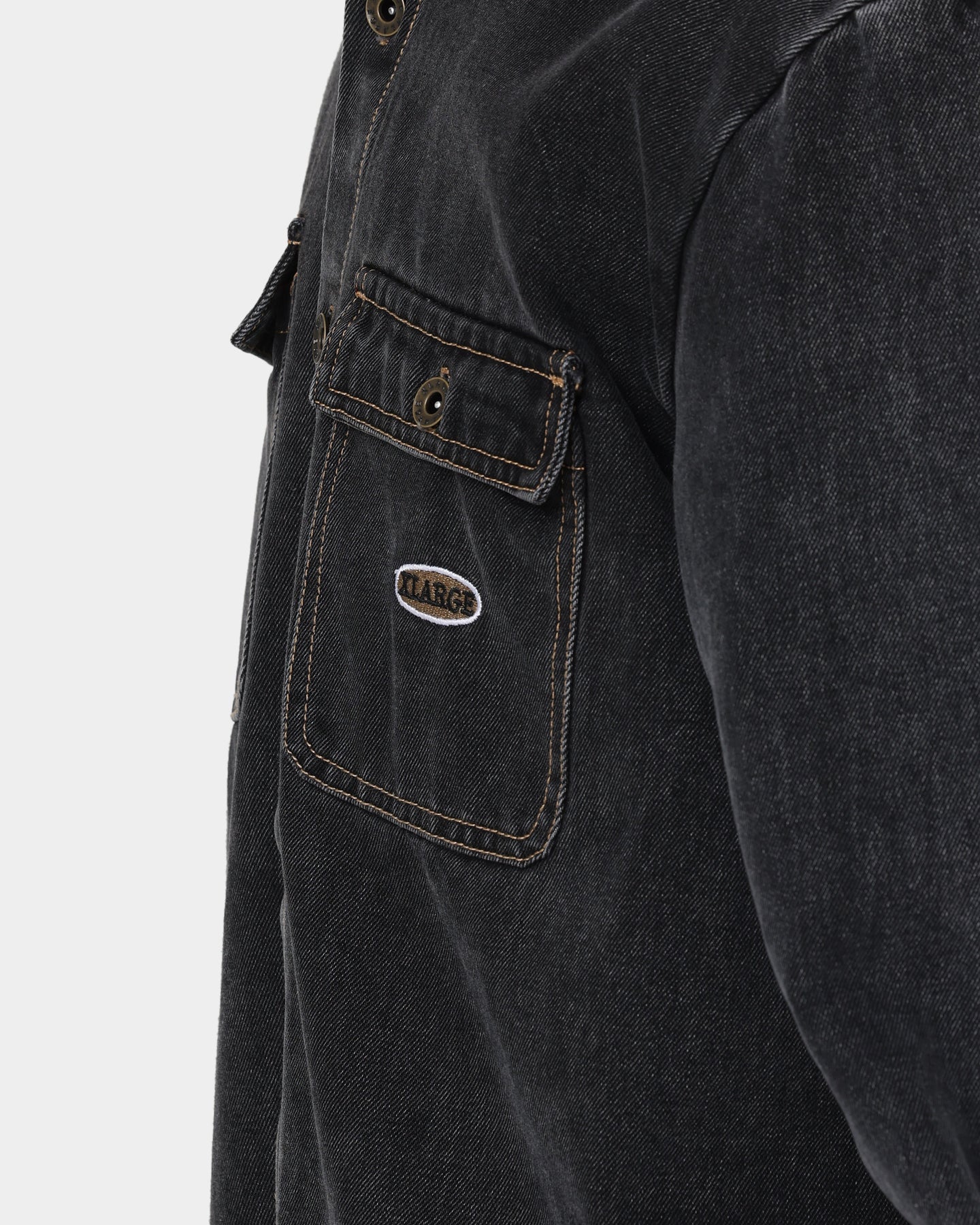 X-Large Denim Long Sleeve Work Shirt Washed Black、mySite、zt4zffjzw