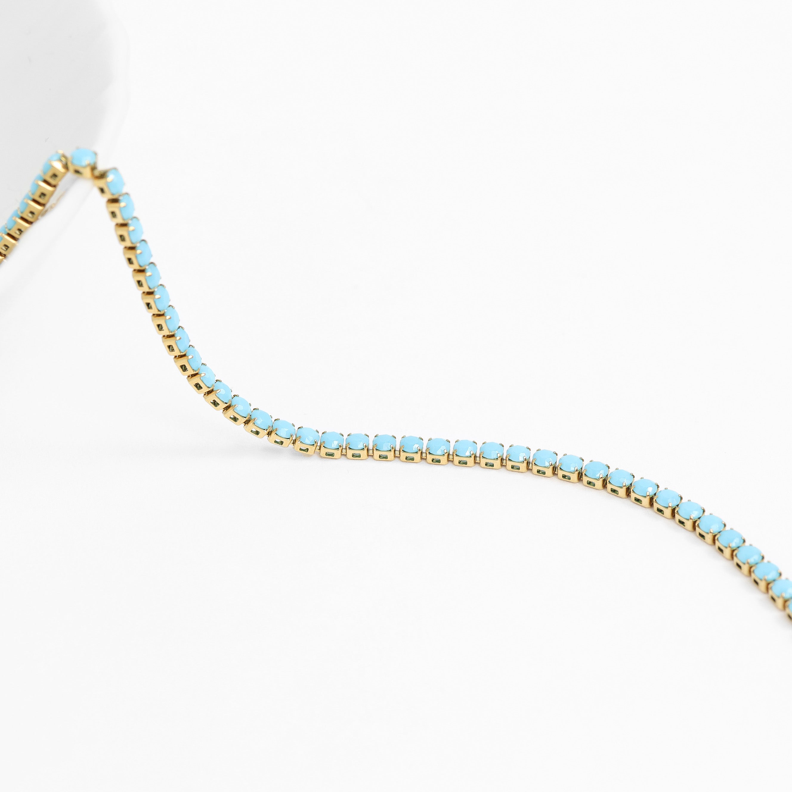 18K Gold PVD Stainless Steel Turquoise Rhinestone Tennis Chain Bracelet / TBR0006、mySite、dreamappss