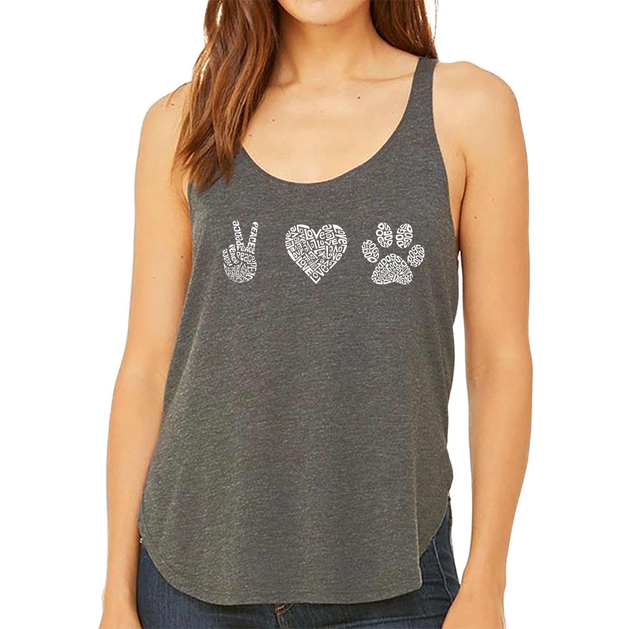 Peace Love Dogs - Women's Premium Word Art Flowy Tank Top、mySite、camillekostekn