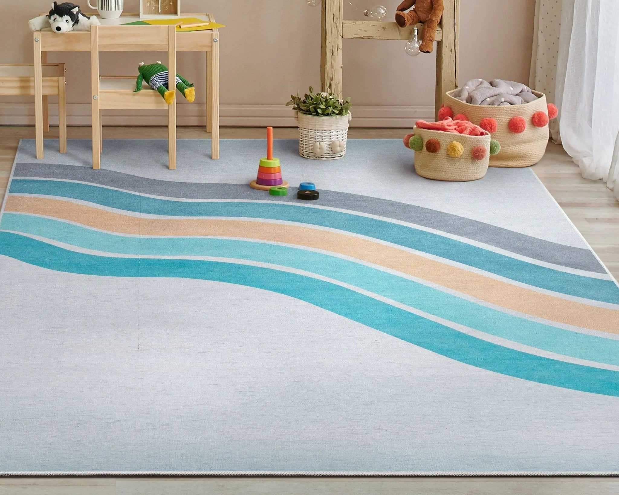 Curved Rainbow Modern Multi Color Blue Area Flat-Weave Rug、mySite、gigharbornorthrealestate