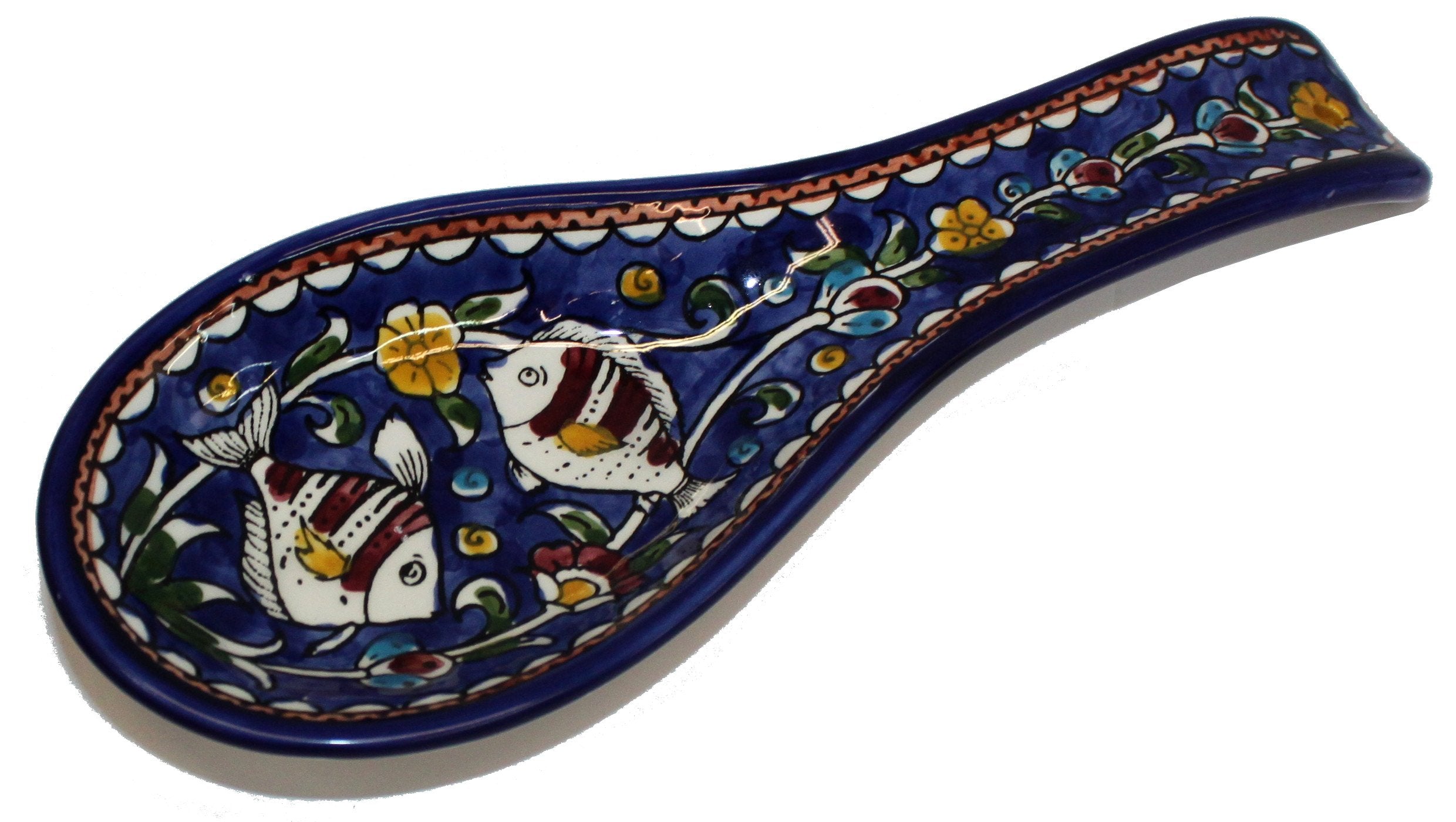 Armenian hand painted cooking Spoon Rest/Ladle Holder - Large with deep Round Cup part - Asfour Outlet Trademark、mySite、topwebapps