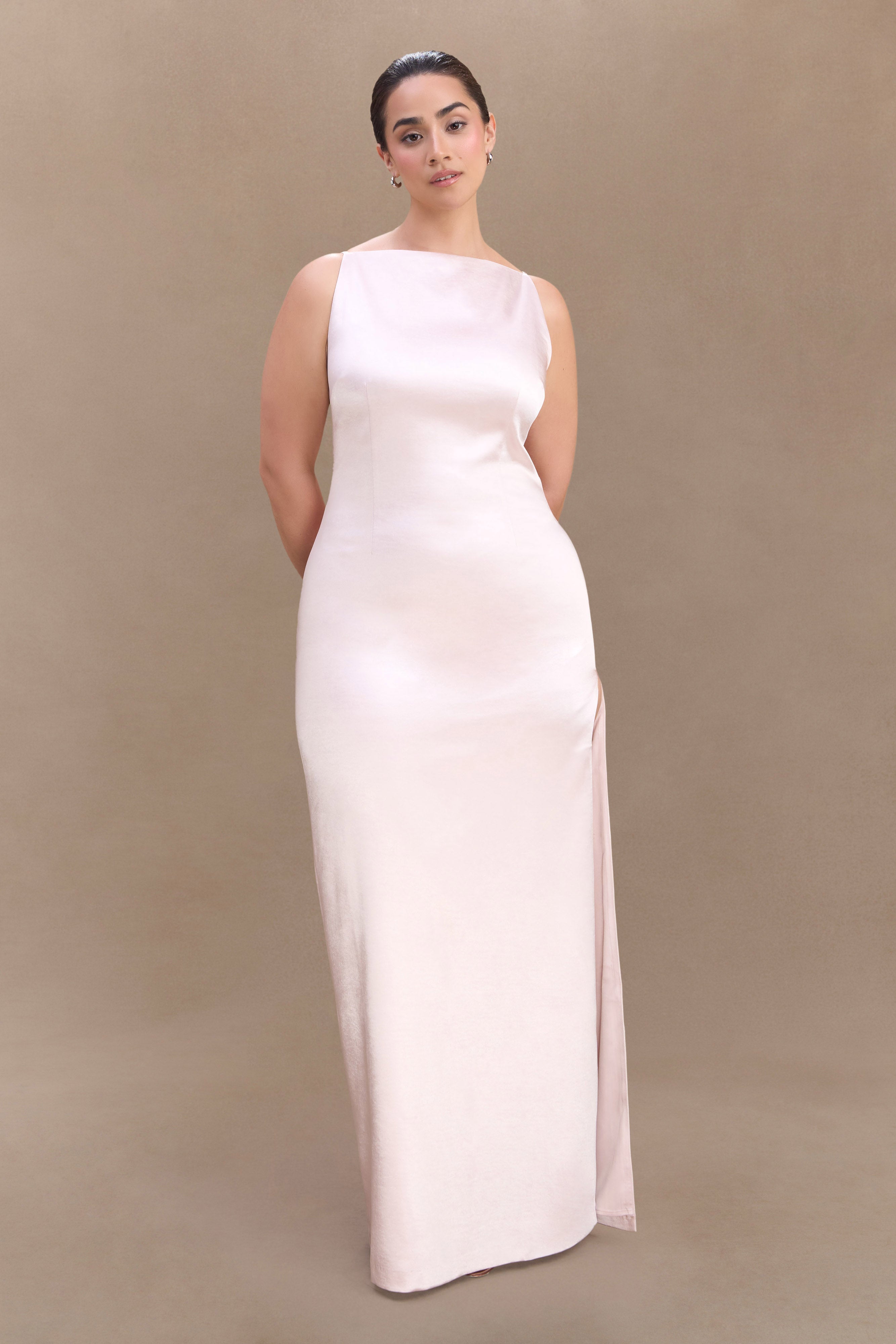Violet Sleeveless Satin Maxi Dress - Soft Pink、mySite、solidvoid
