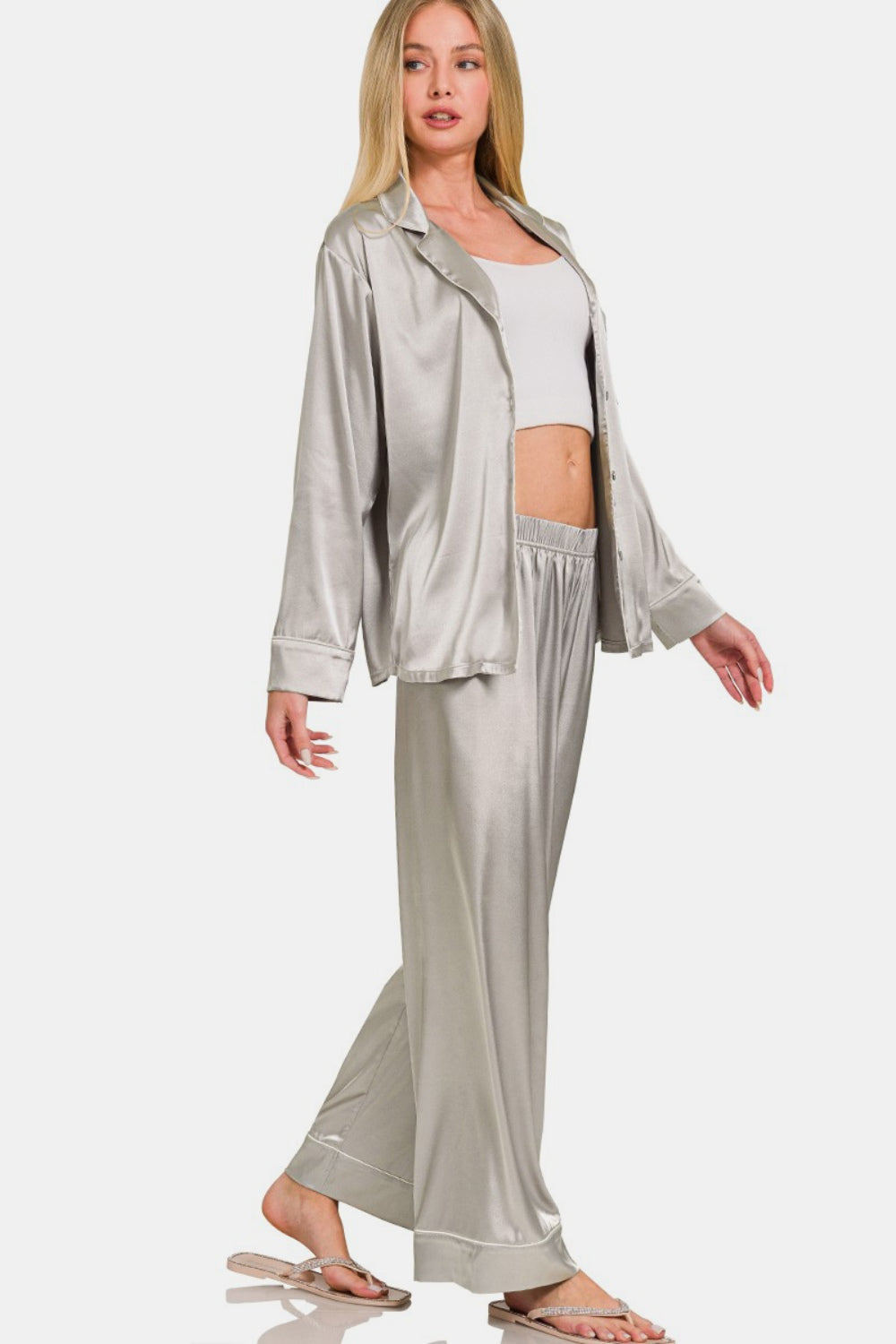  Satin Long Sleeve Shirt & Pants Pajama Set、mySite、justintrudeaud