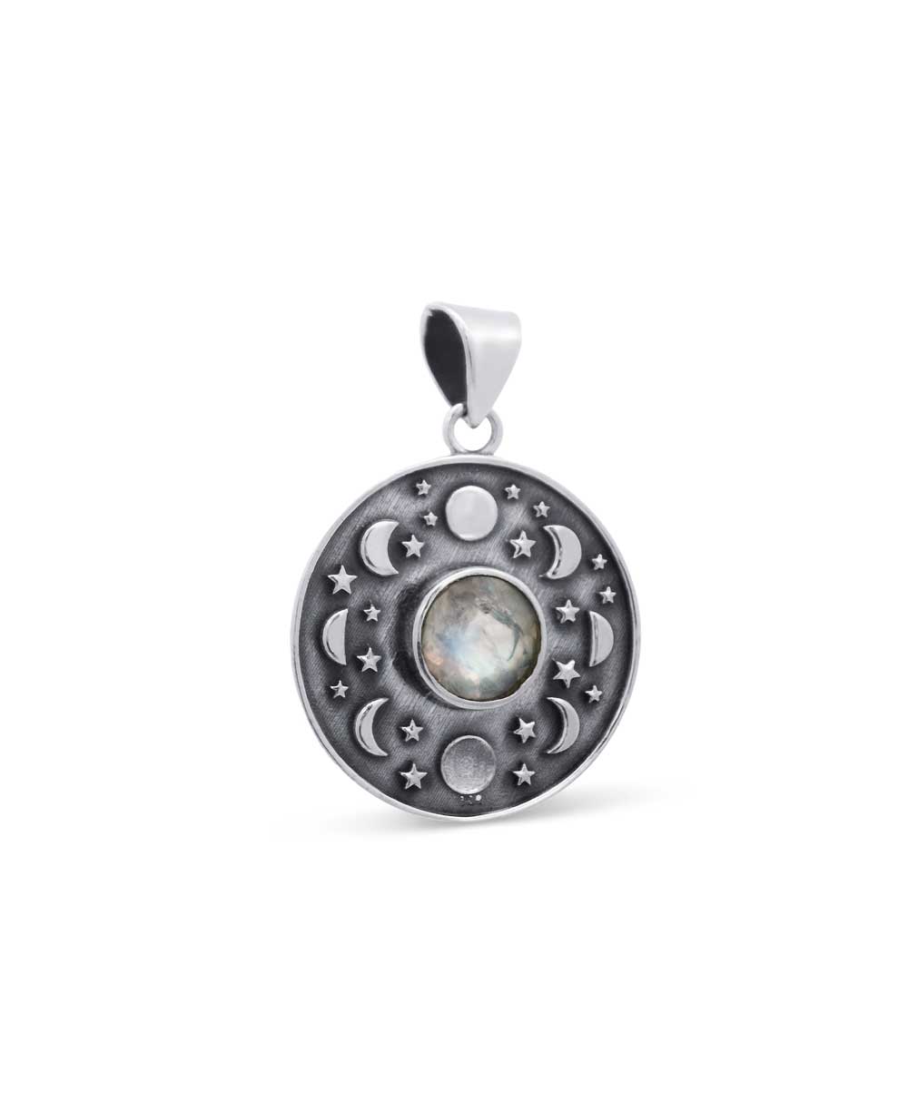 Sterling Silver Moon Phase Celestial Pendant with Moonstone、mySite、topwebapps