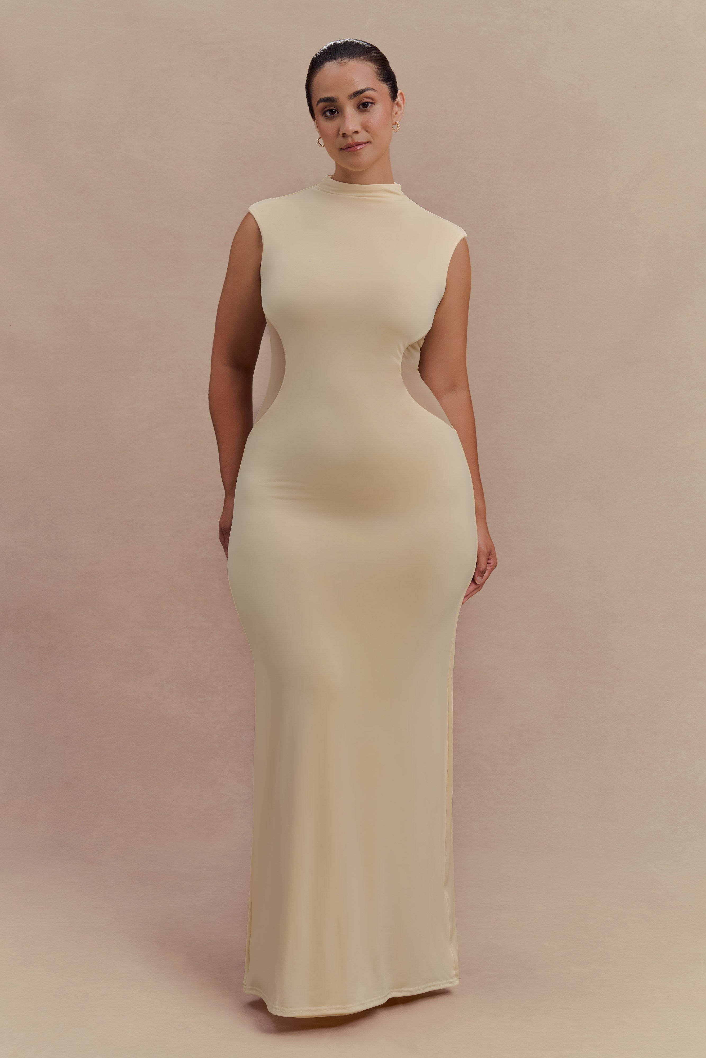 Massie Slinky And Mesh Maxi Dress - Lemon、mySite、solidvoid