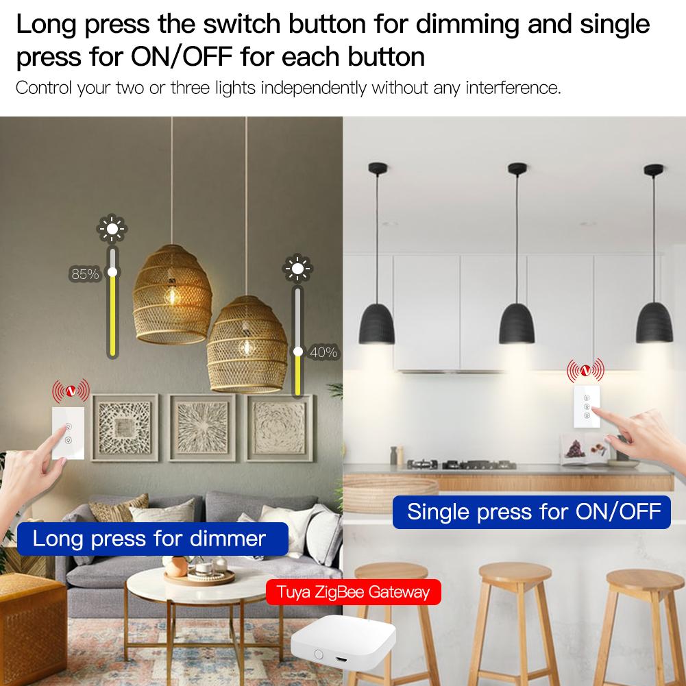 ZigBee Smart Dimmer Switch, Multi-gang Smart Light Dimmer Switch, US Single Pole Neutral Wire Required、mySite、fannypackpong