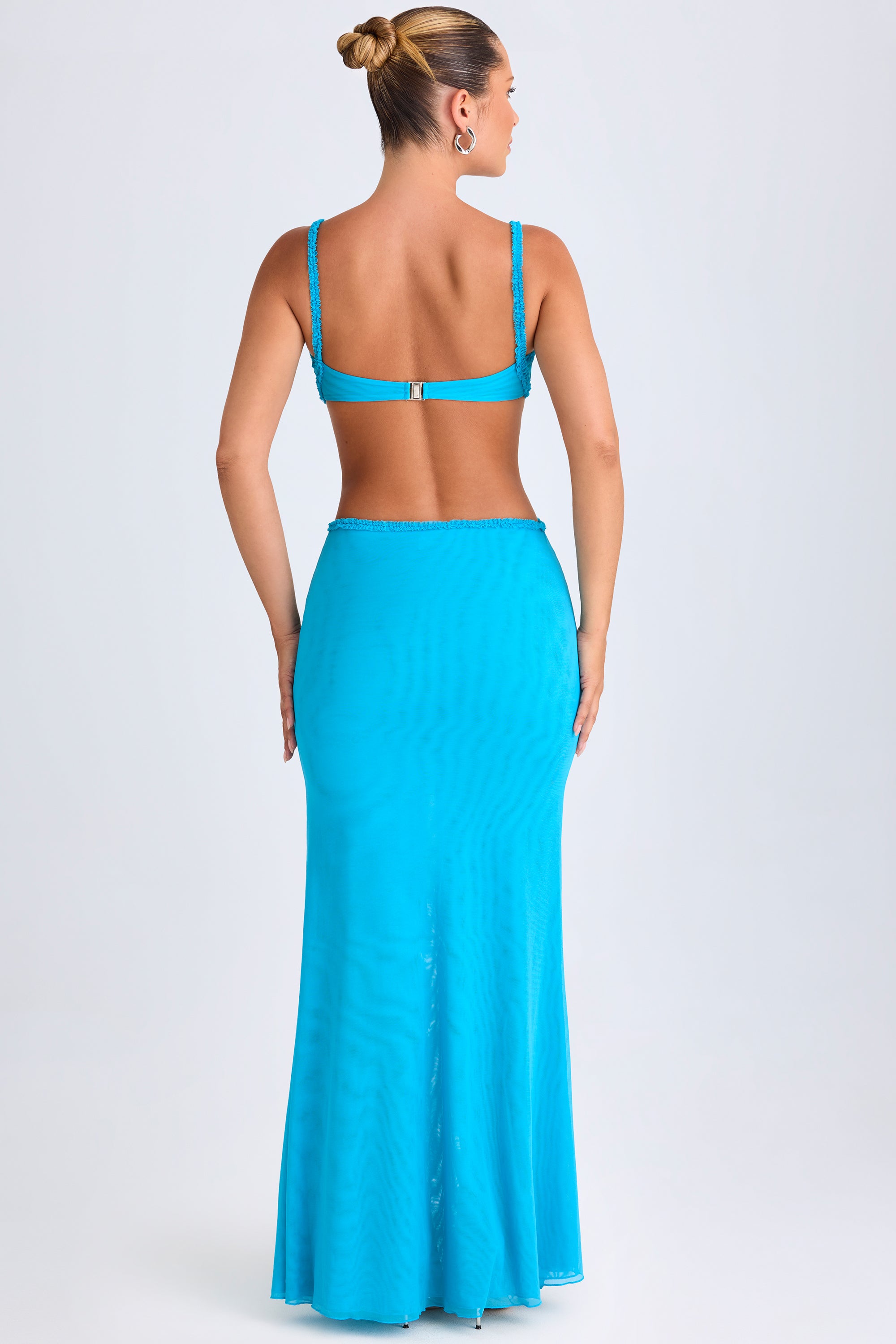 Ruffle-Appliqué Cut-Out Maxi Dress in Aqua Blue、mySite、solidvoid