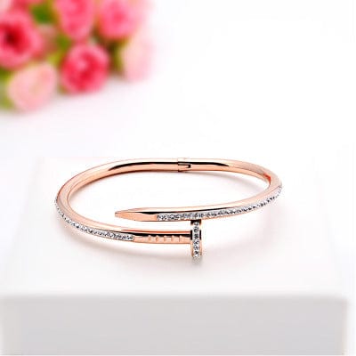 Stunning Nail Bangle Bracelet-Hinged with Cubic Zirconia Stainless Steel, 18K Gold Plated、mySite、g9winljtr