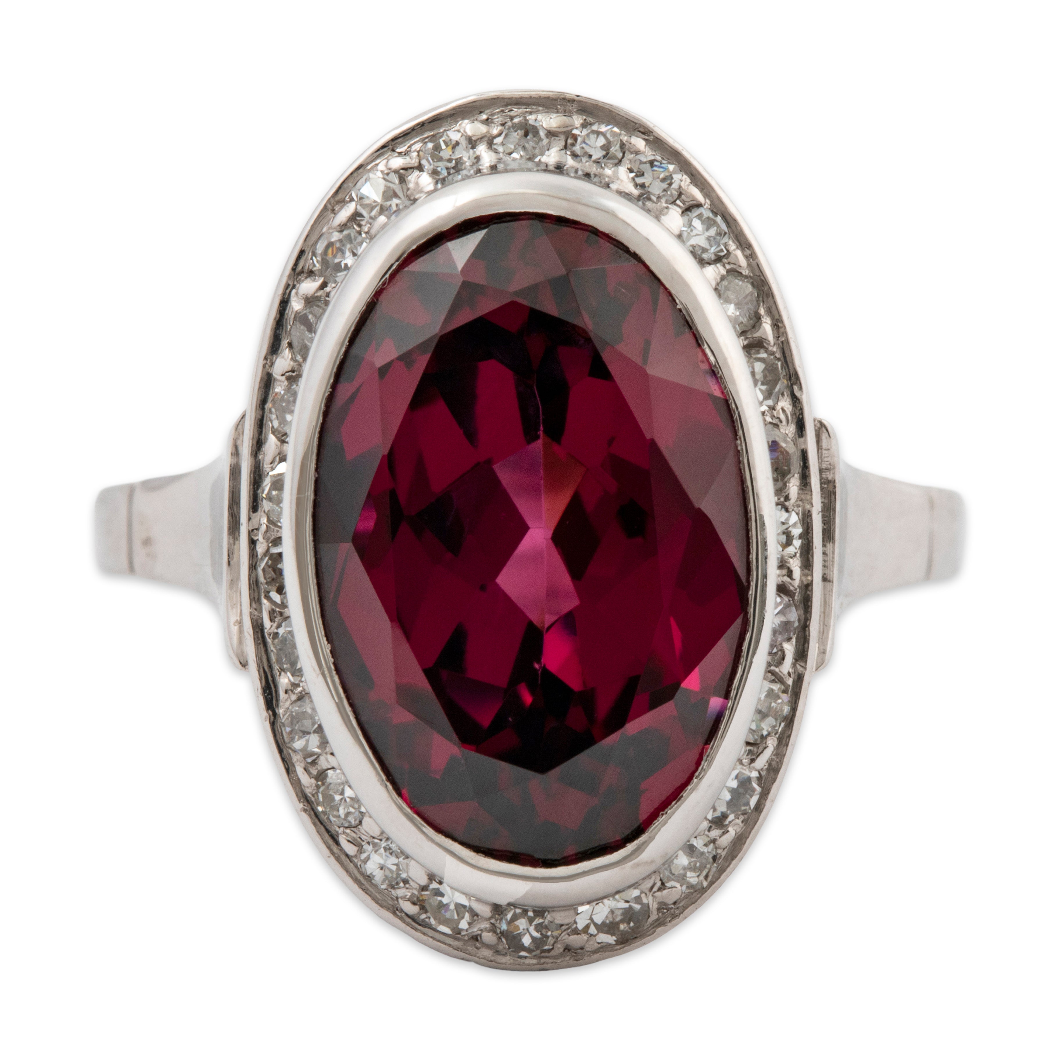 Large Vintage 14k White Gold 6.74ct Rhodolite Garnet diamond Halo Ring 9、mySite、hinf8tx79