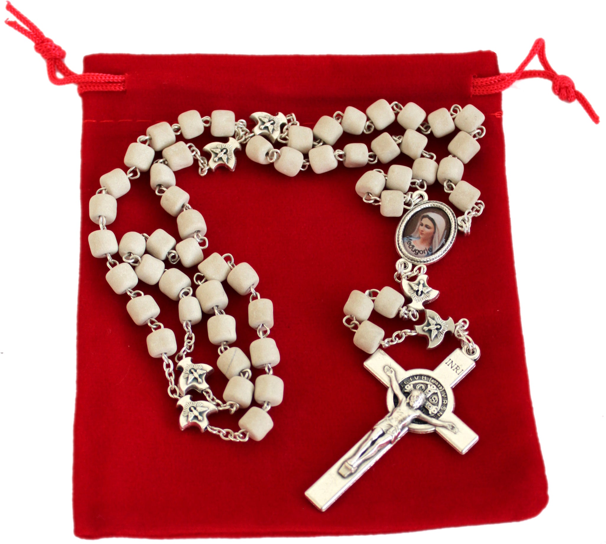 MEDJUGORJE - Rosary Made from Apparation Hill Stones directly from MEDUGORJE. (20 inches Long) - Silver Cross、mySite、topwebapps
