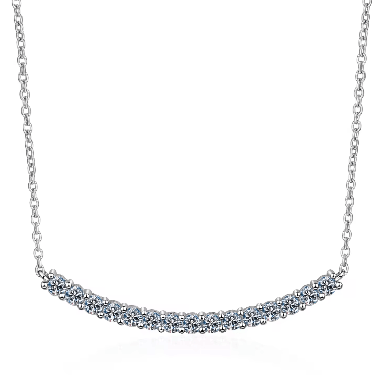 Moissanite Diamond Curved Bar Necklace .9ctw Sterling SIlver、mySite、g9winljtr