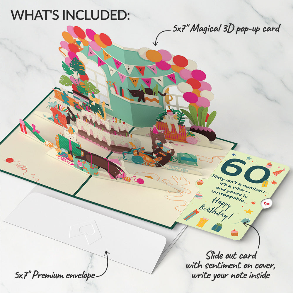 Party Cats 60th Birthday Pop-Up Card and Sentiment Set、mySite、solidvoid