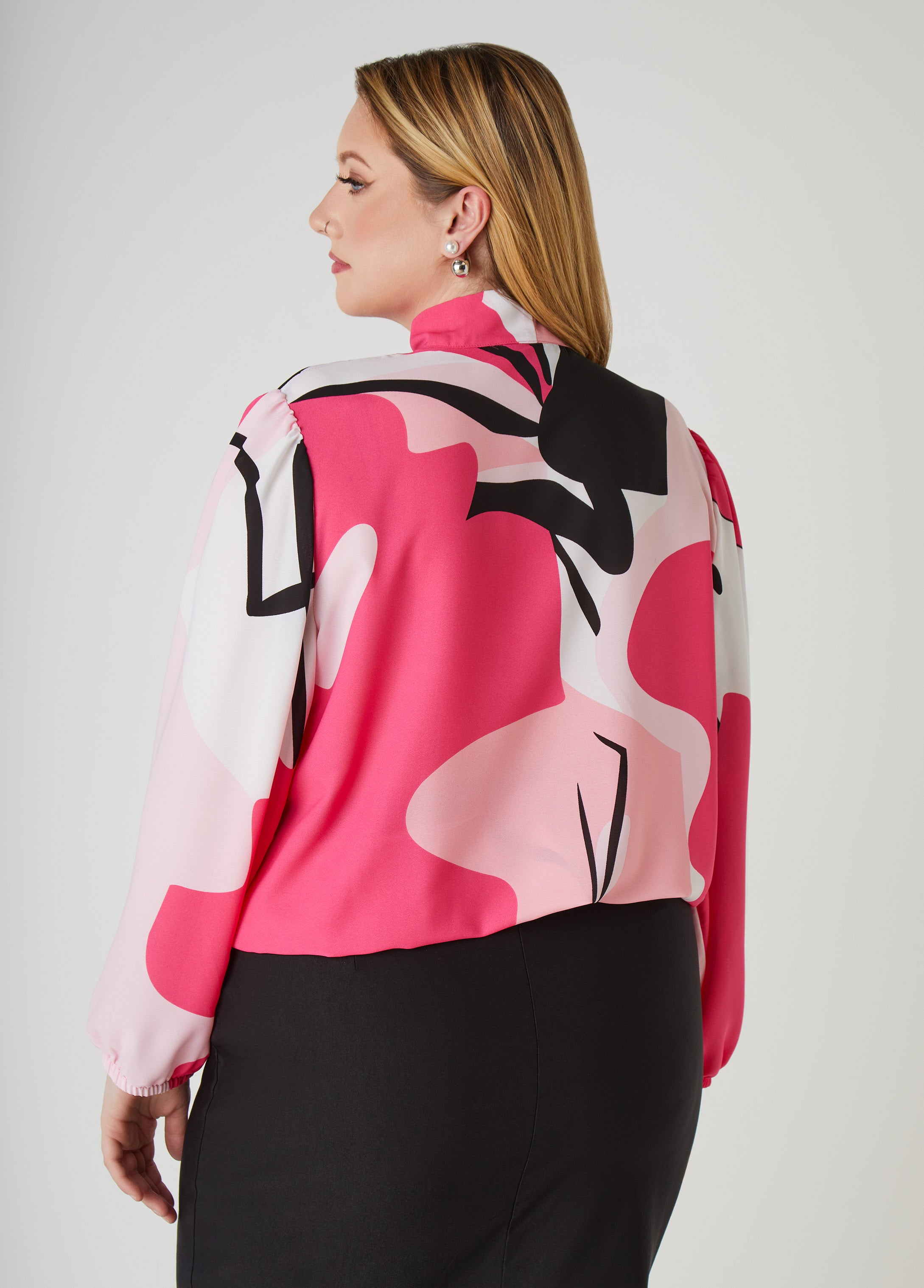 Floral Print Tie Neck Blouse、mySite、bengalsvssteelers