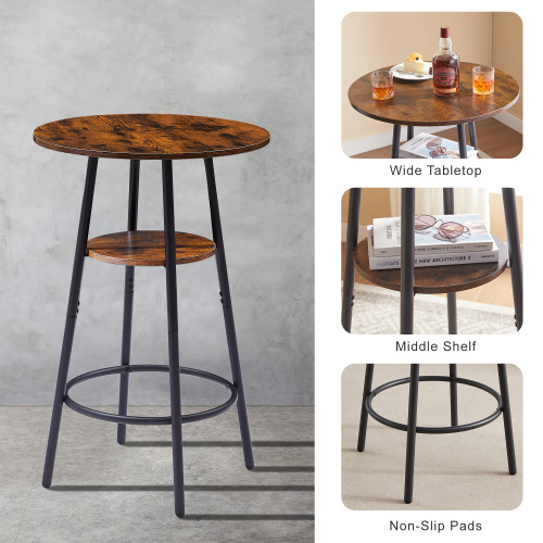Round bar stool set with shelves, stool with backrest Rustic Brown, 23.6'' Dia x 35.4'' H、、casual