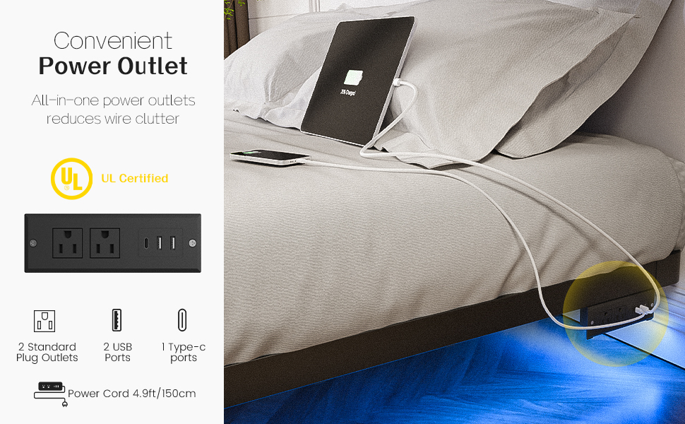 BED FRAME QUEEN SIZE WITH CONVENIENT POWER OUTLET