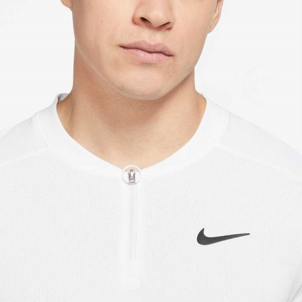 Nike Men's Dri-FIT Slam Zip Polo (White/Black)