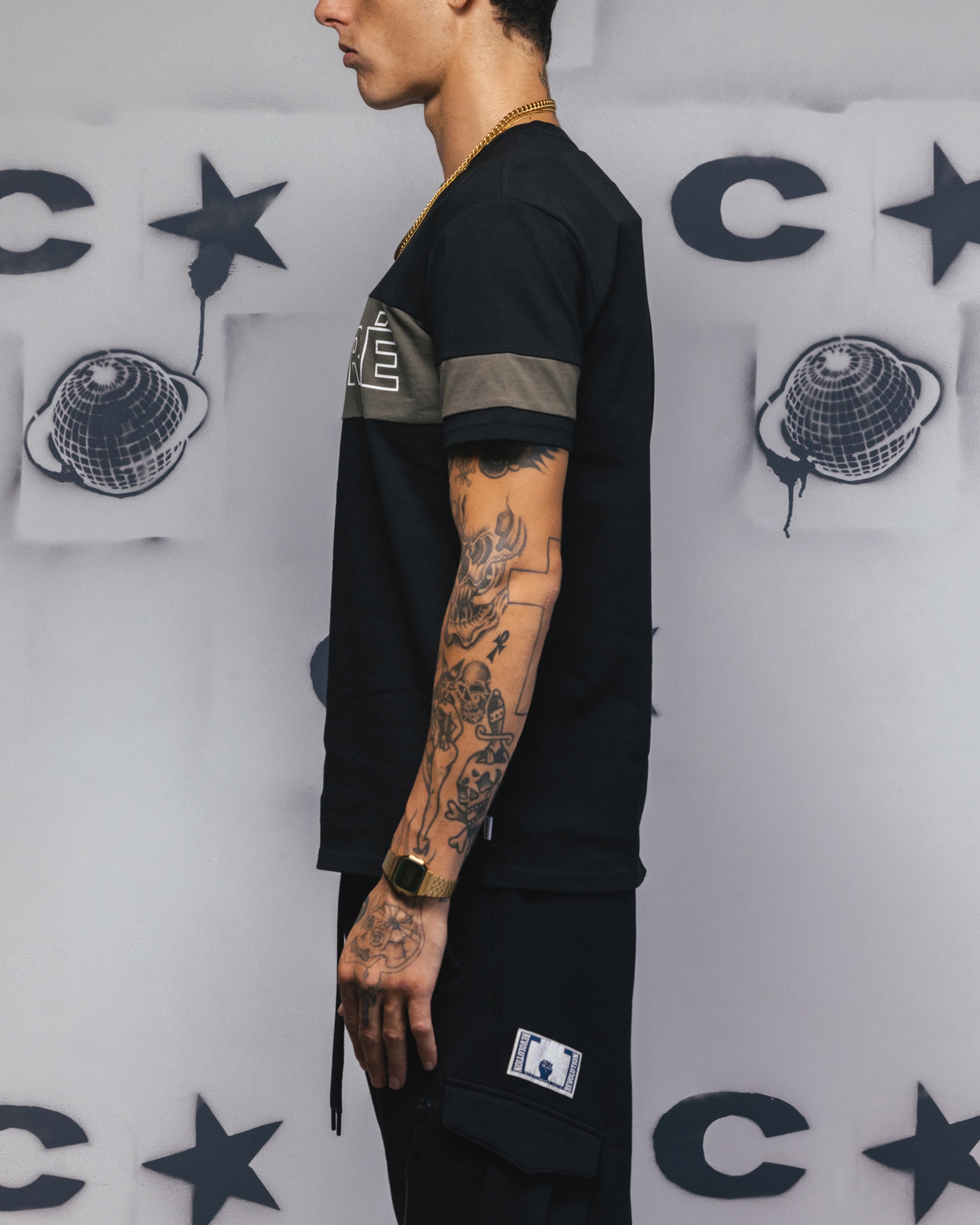 Carre Bars T-Shirt Black/Khaki、mySite、zt4zffjzw