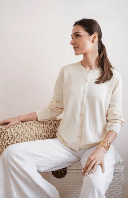 Debbie Katz Aura Cotton/Cashmere Cardigan, Cream、mySite、noshort