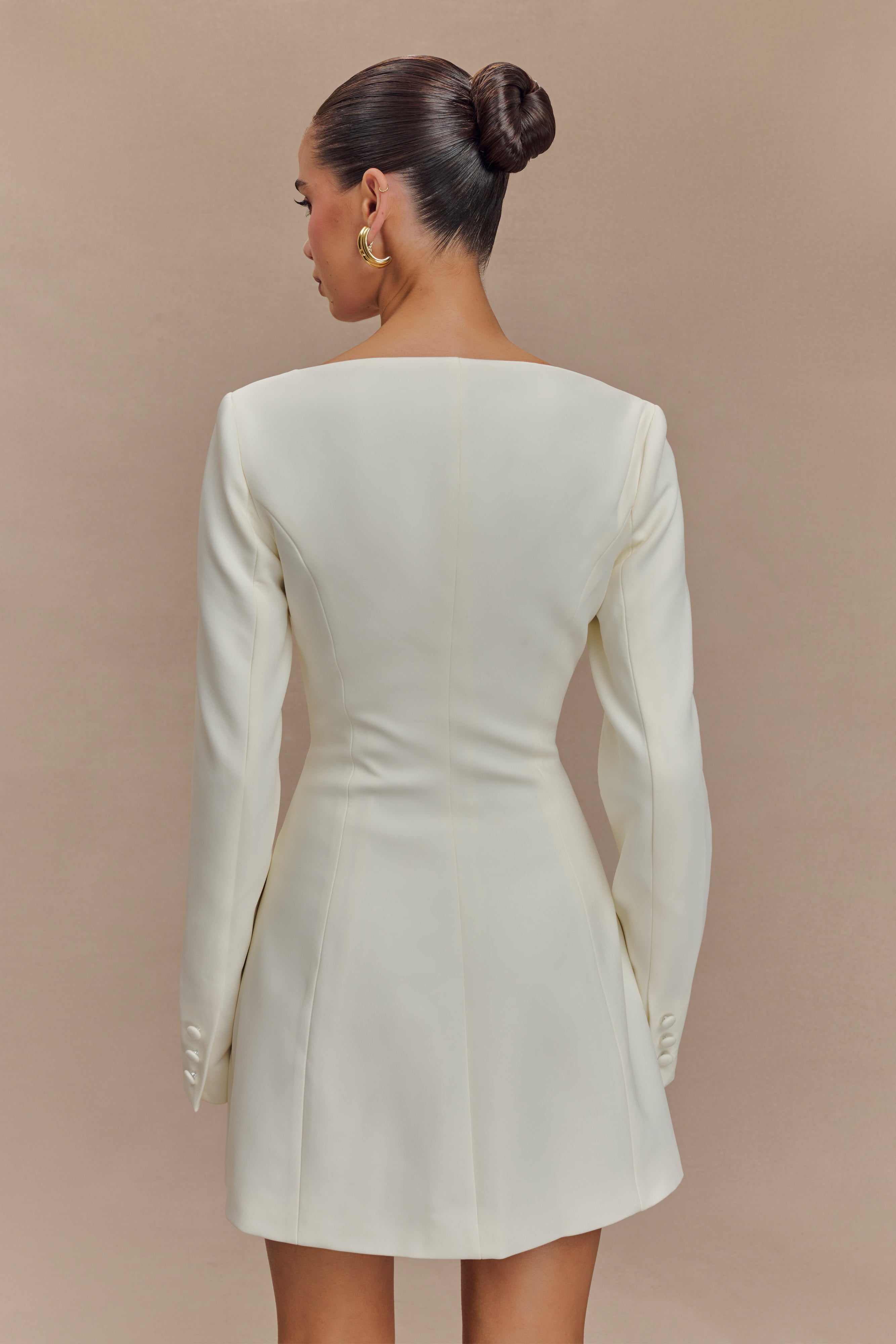 Jolie Boat Neck Suiting Mini Dress - Ivory、mySite、solidvoid