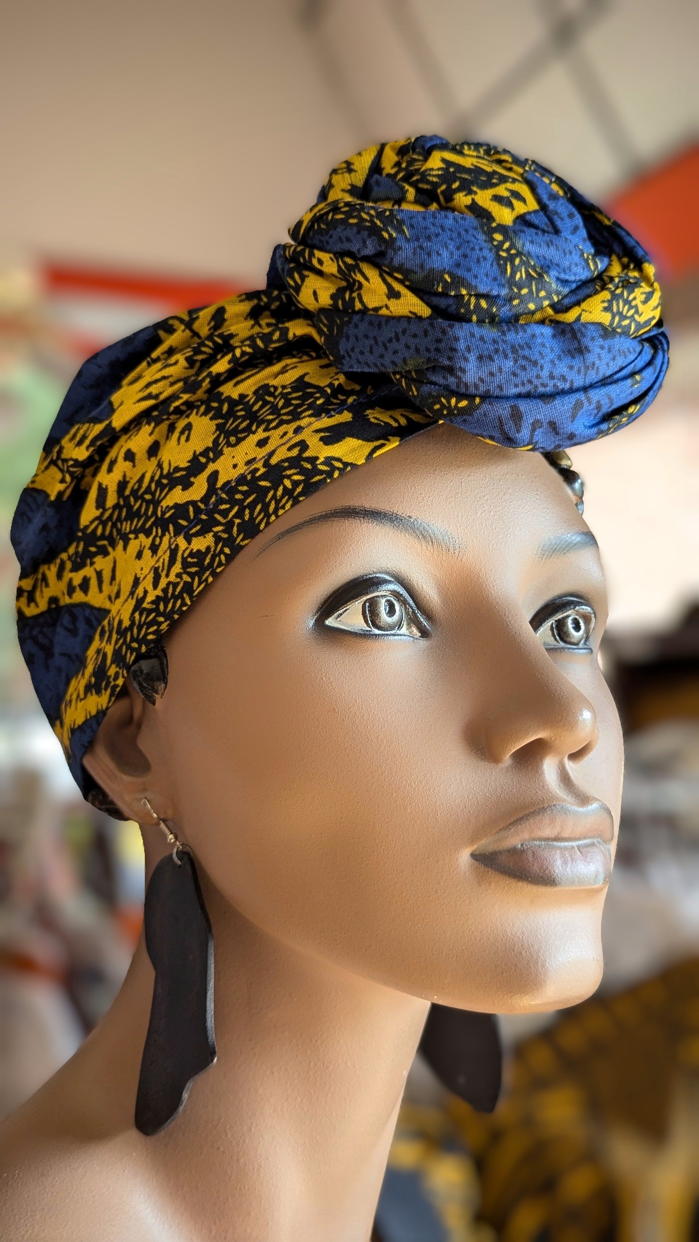 Dupsie's Zalika Blue and Gold Sunburst African Print Pre-Tied Head Wrap DP4071PT5、mySite、solidvoid
