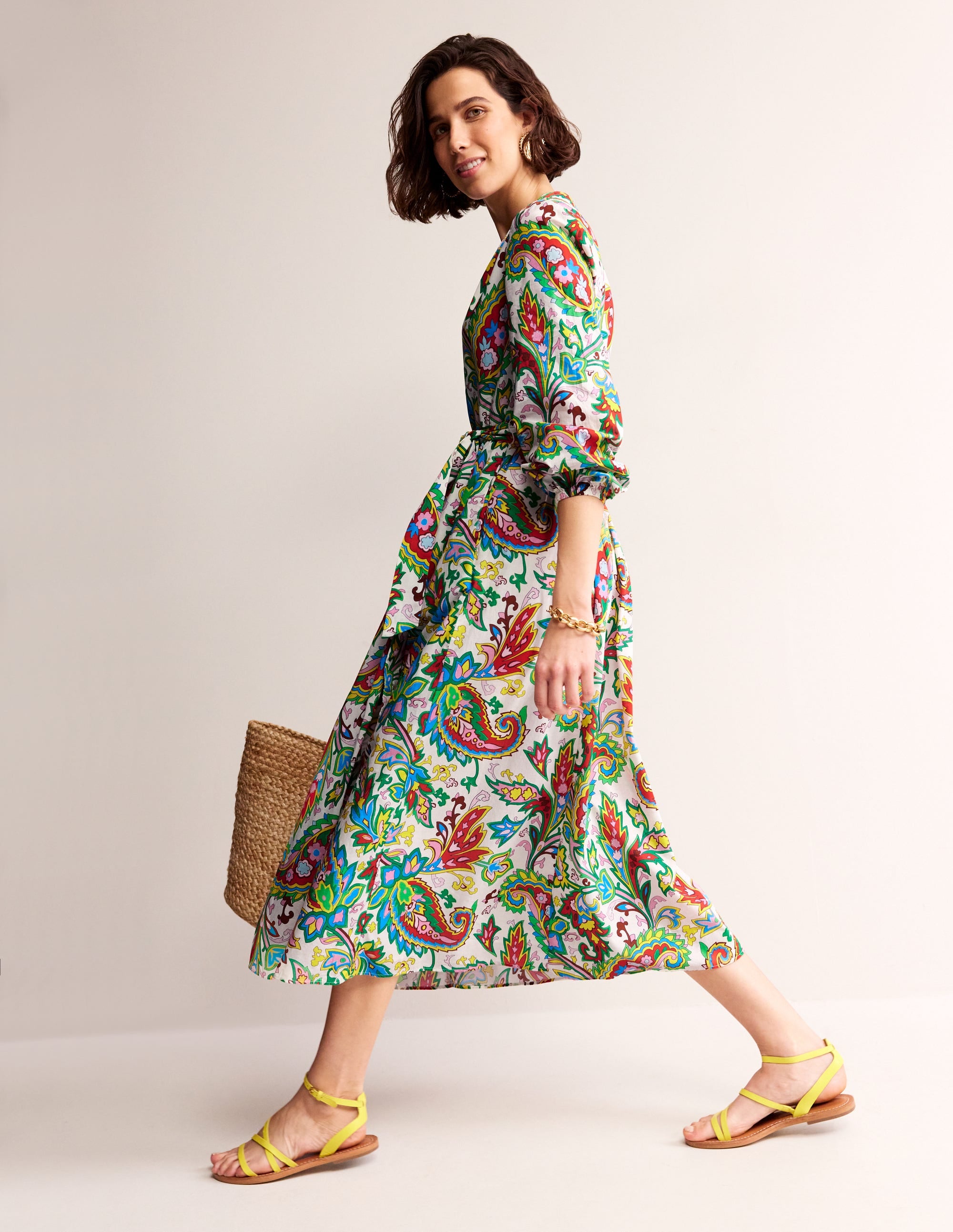  Jen Cotton Midi Dress-Ivory, Paisley Azure Medium、mySite、ashleygrahame
