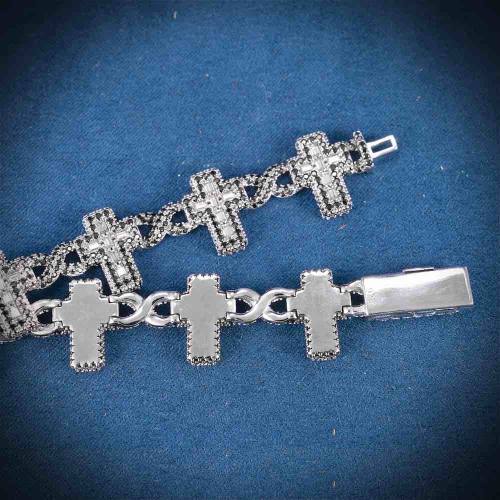 15MM Iced Out Black Moissanite Cross Link Bracelet 14K Gold、mySite、hinf8tx79