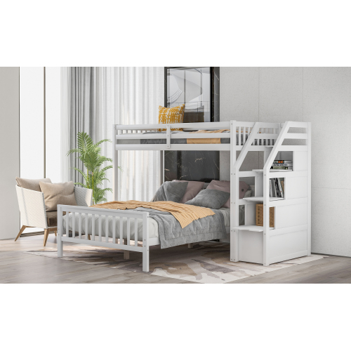 Twin over Full Loft Bed with Staircase,Gray(OLD SKU:SM000107AAE)、、casual