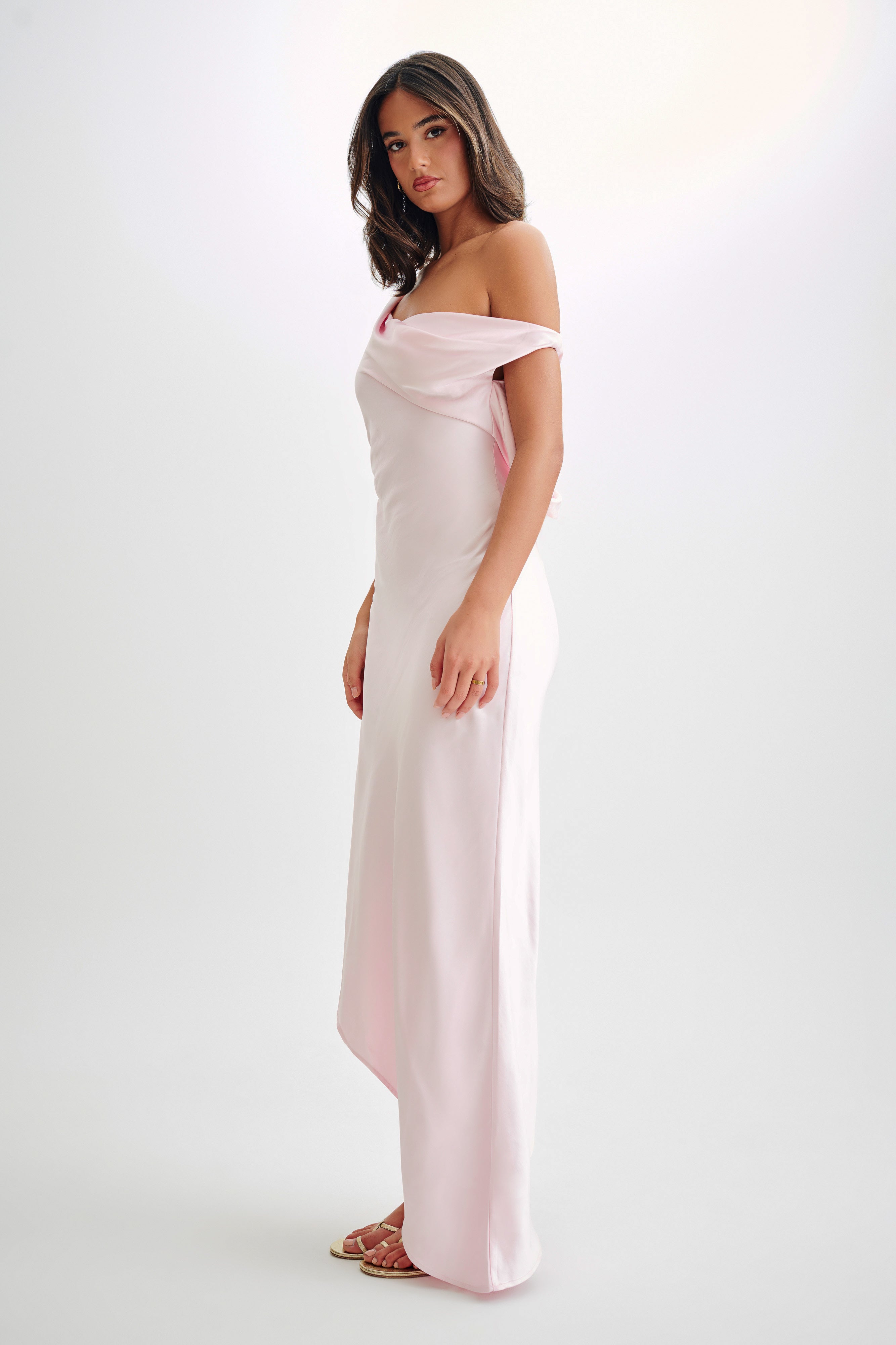 Yvette Slip Maxi Dress With Asymmetrical Hem - Pale Pink、mySite、solidvoid