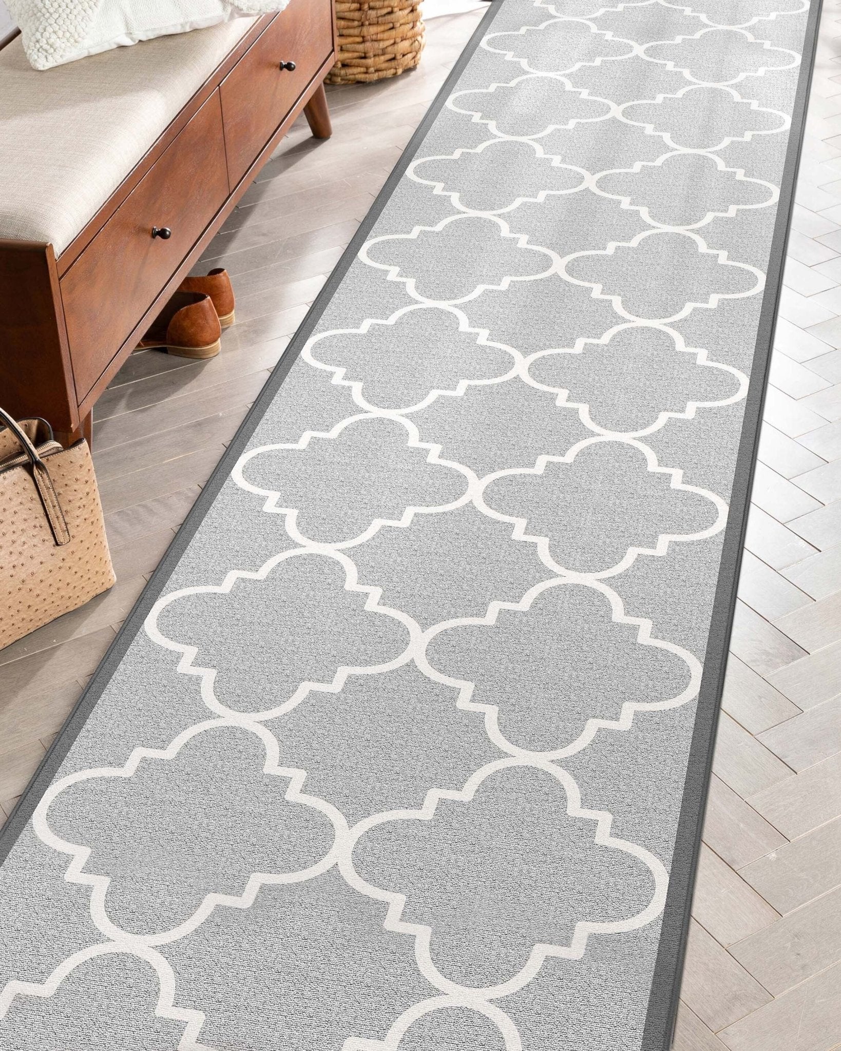 Brooklyn Trellis Grey Custom Size Runner Grey Cotton Backing Choose Your Length Hallway Low Pile Runner Rug、mySite、gigharbornorthrealestate