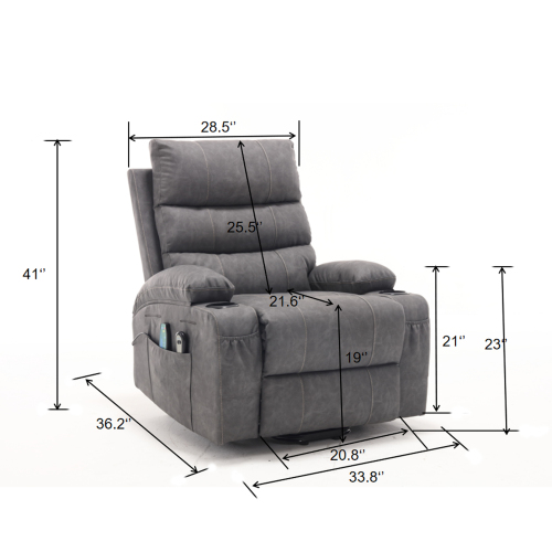 21"seat width,large size Electric Power Lift Recliner Chair Sofa for Elderly, 8 point vibration Massage and lumber heat, Remote Control, Side Pockets and Cup Holders, cozy fabric, overstuffed arm pu、、casual