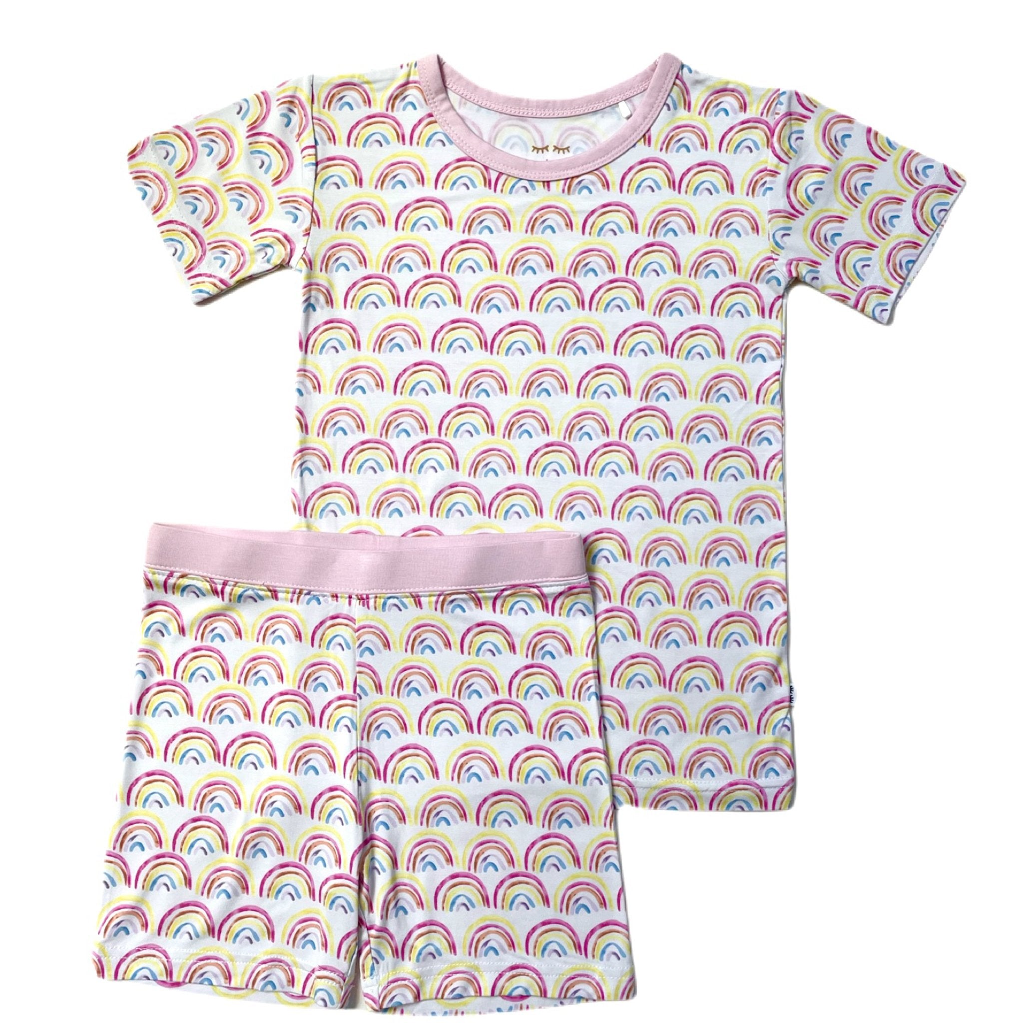 Pastel Rainbows Two-Piece Short Sleeve & Shorts Pajama Set、mySite、g9winljtr