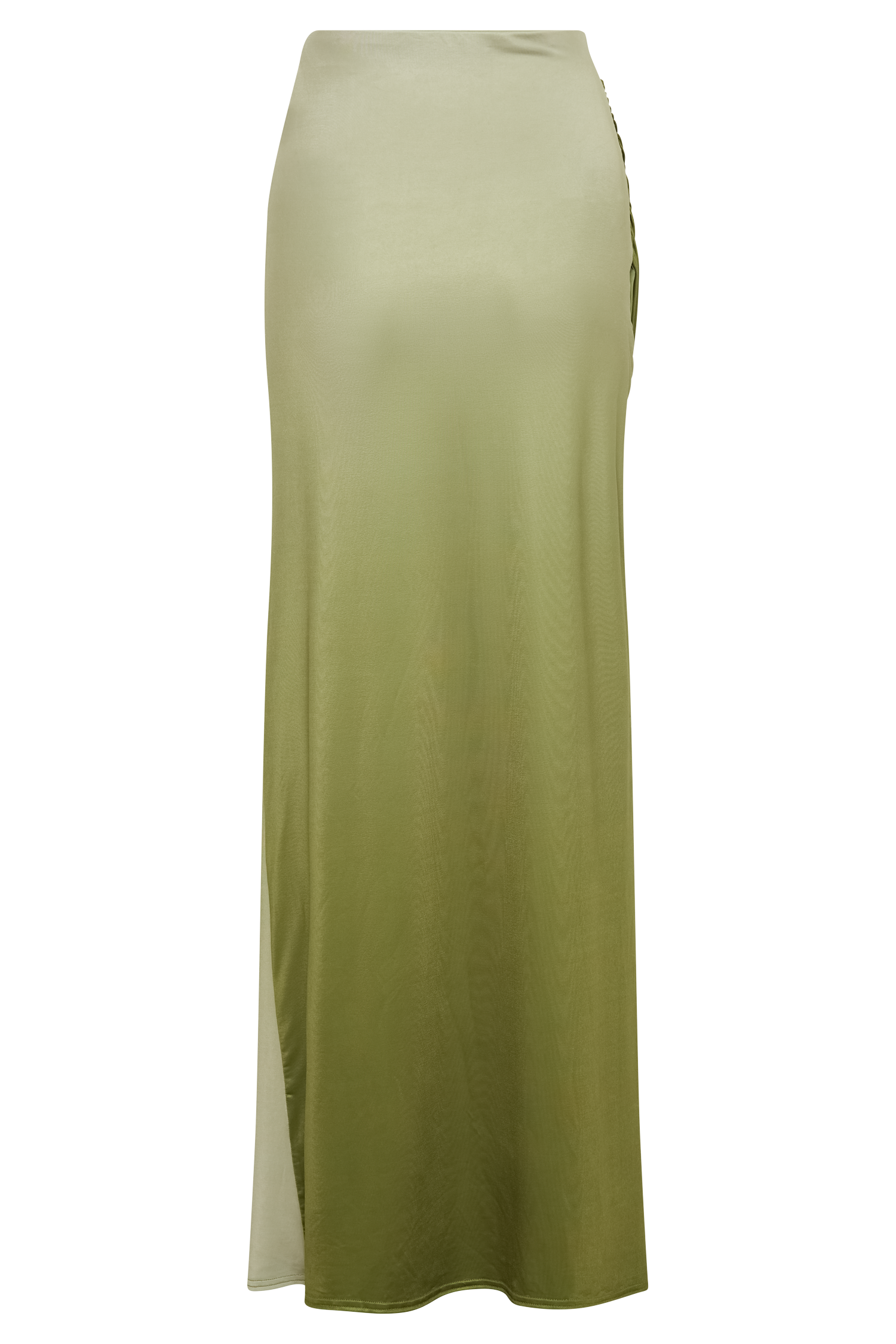 Bronwyn Slinky Ruched Maxi Skirt With Split - Ombre Vintage Olive、mySite、solidvoid