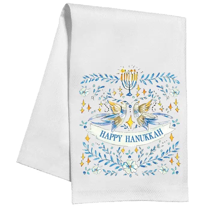 Happy Hanukkah Doves and Florals Kitchen Towel、mySite、topwebapps