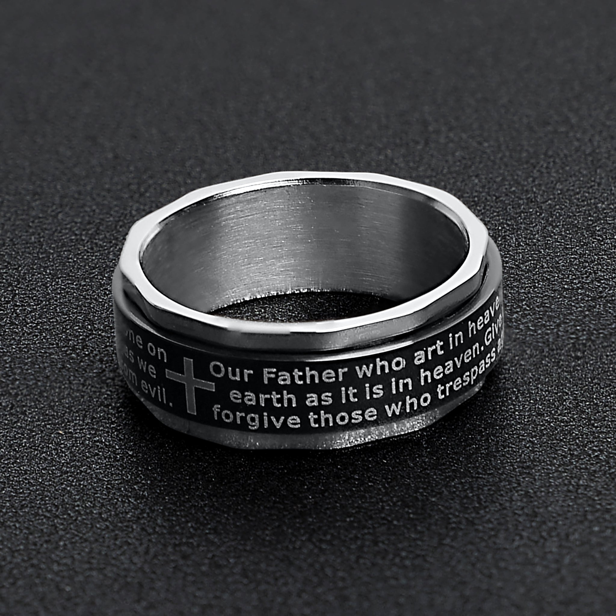 Highly Polished Stainless Steel Lord's Prayer Spinner Center Ring / SRJ1007、mySite、dreamappss