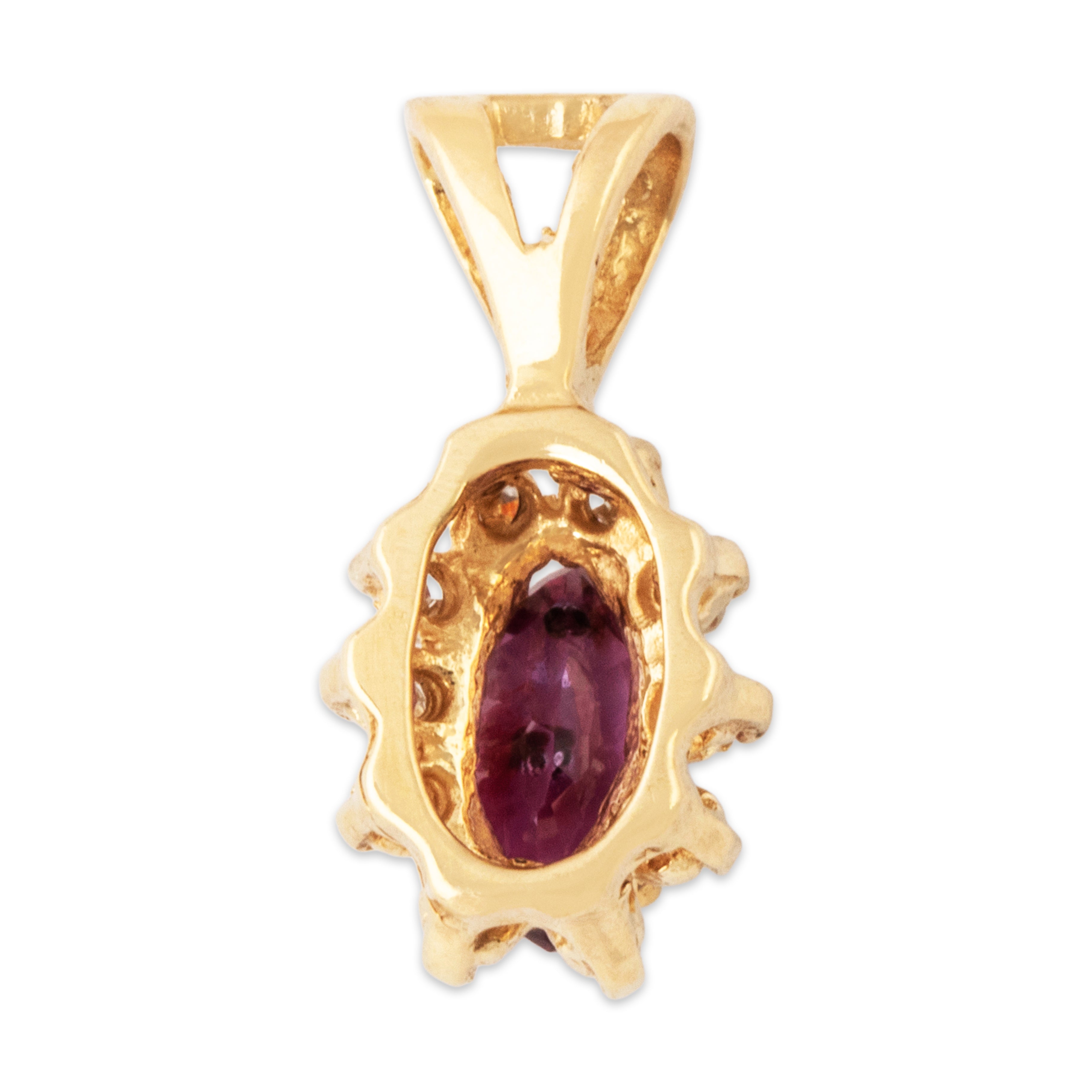 Vintage Small 14k Yellow Gold Ruby Diamond Lovely Marquise Halo Pendant、mySite、hinf8tx79