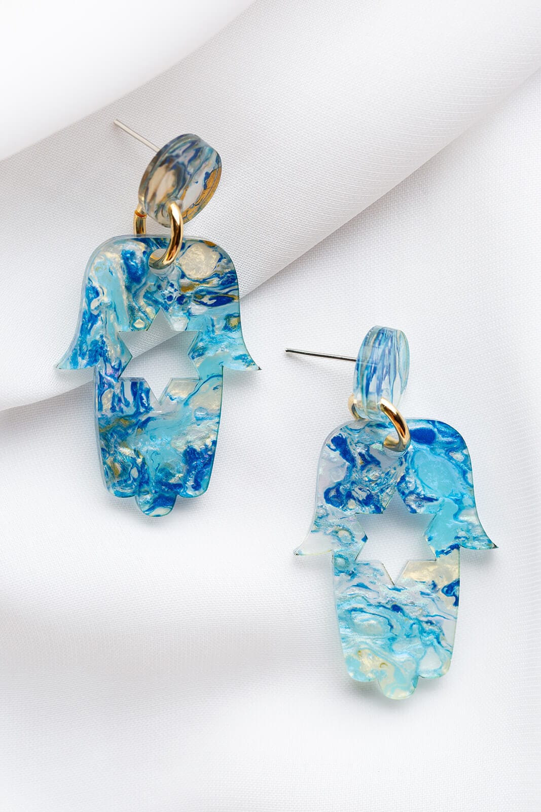 Mini Blue Marble Hamsa Earrings、mySite、topwebapps