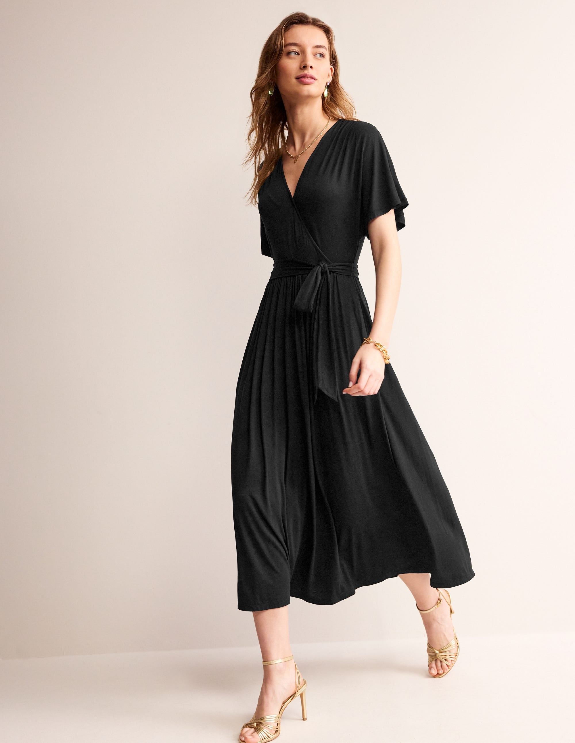  Kimono Wrap Jersey Midi Dress-Black、mySite、ashleygrahame