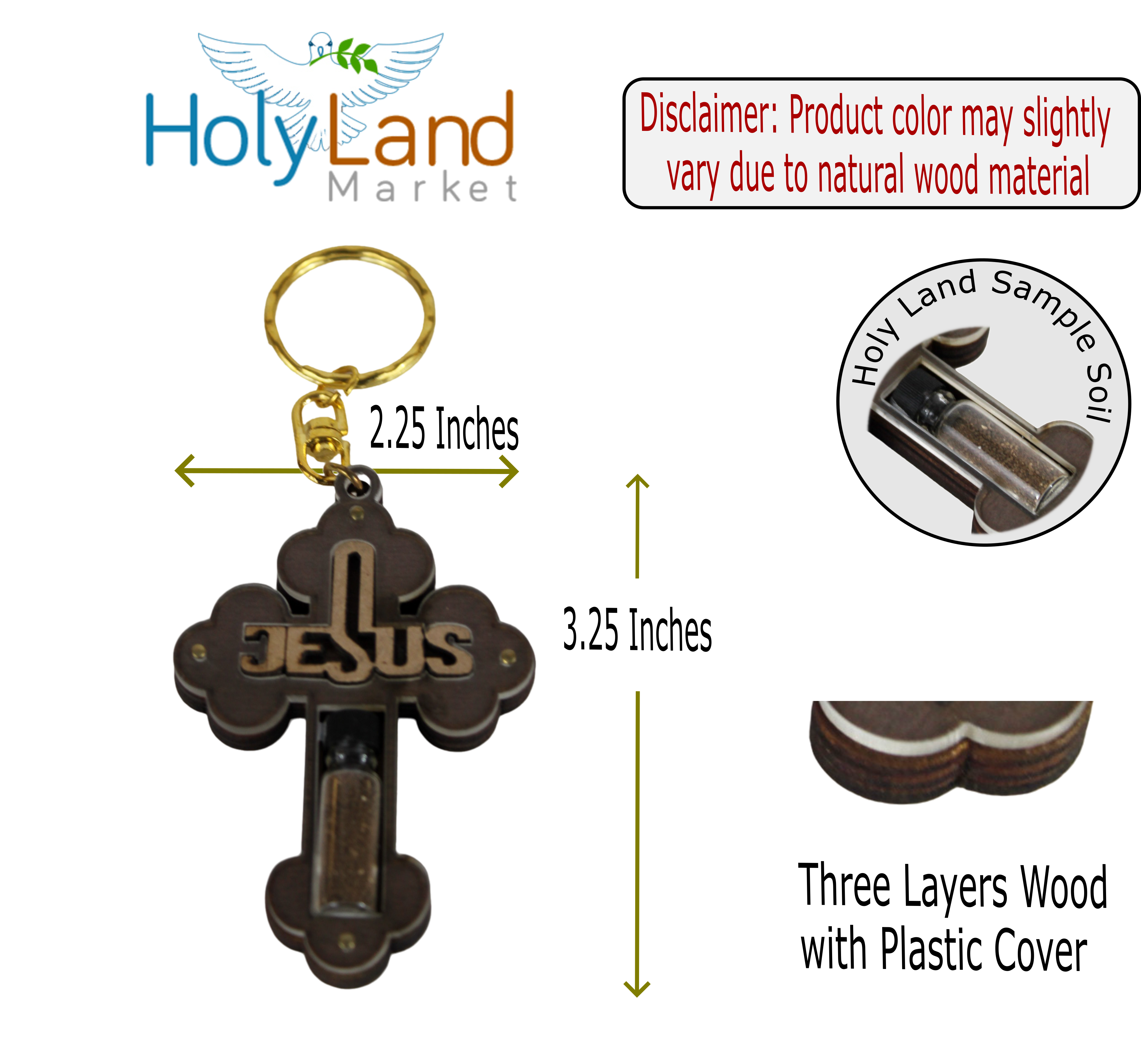 Holy Land Market Religious samples thick large Jesus Cross keys ring (3.25 x 2.25 inches) with Soil Sample from the Holy Land、mySite、elrpsem3k