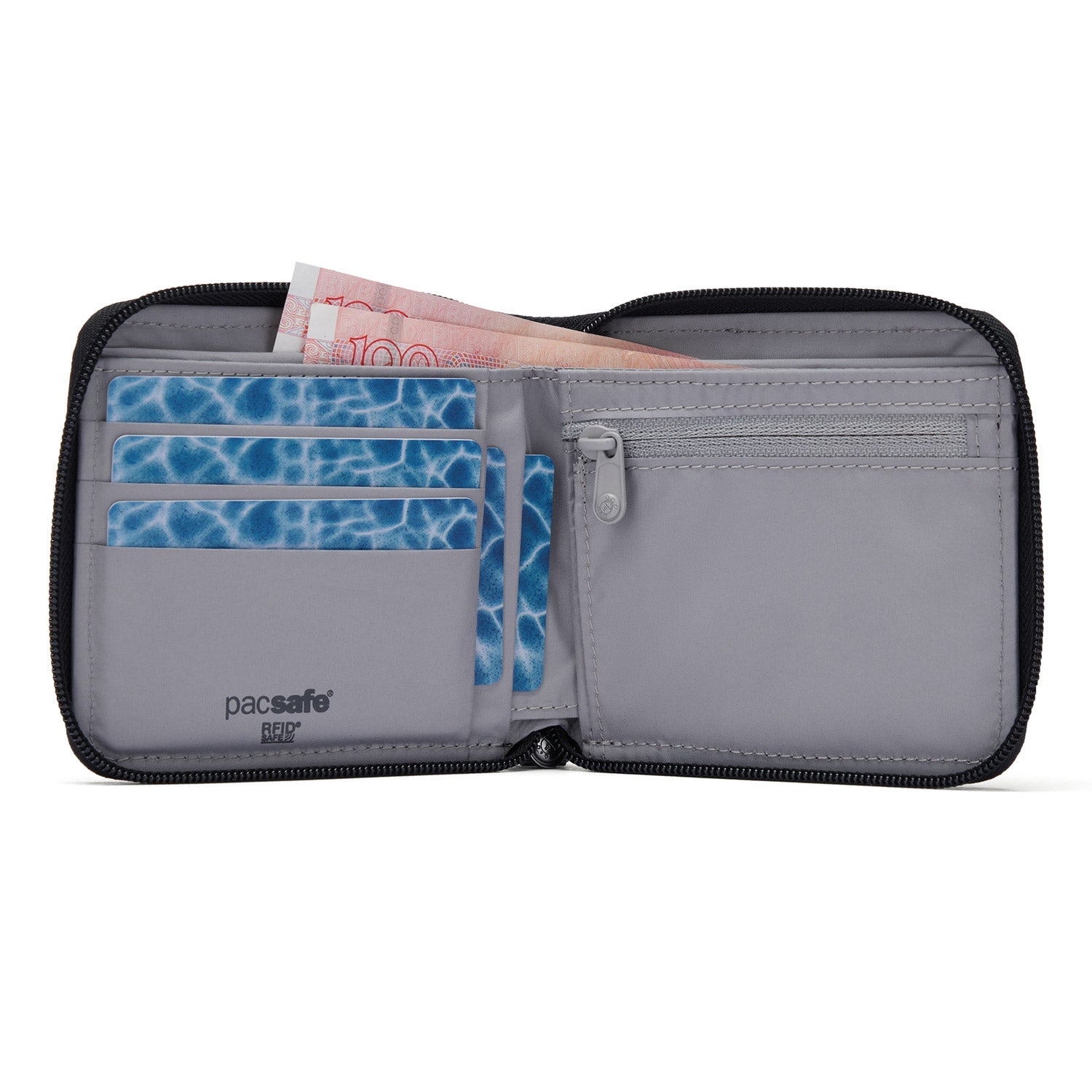 Pacsafe® RFIDsafe™ RFID blocking zip around wallet、mySite、garagedoors4me