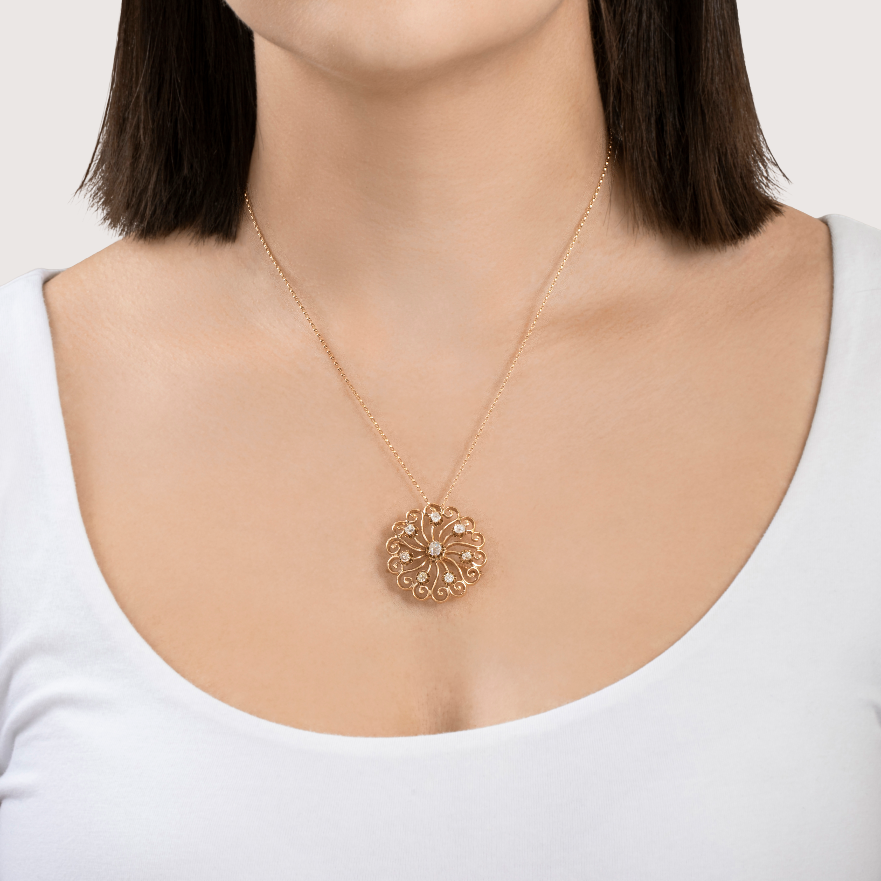 Antique Victorian 14k Yellow Gold .735cttw Old Mine Diamond Spiral Pin / Pendant、mySite、hinf8tx79