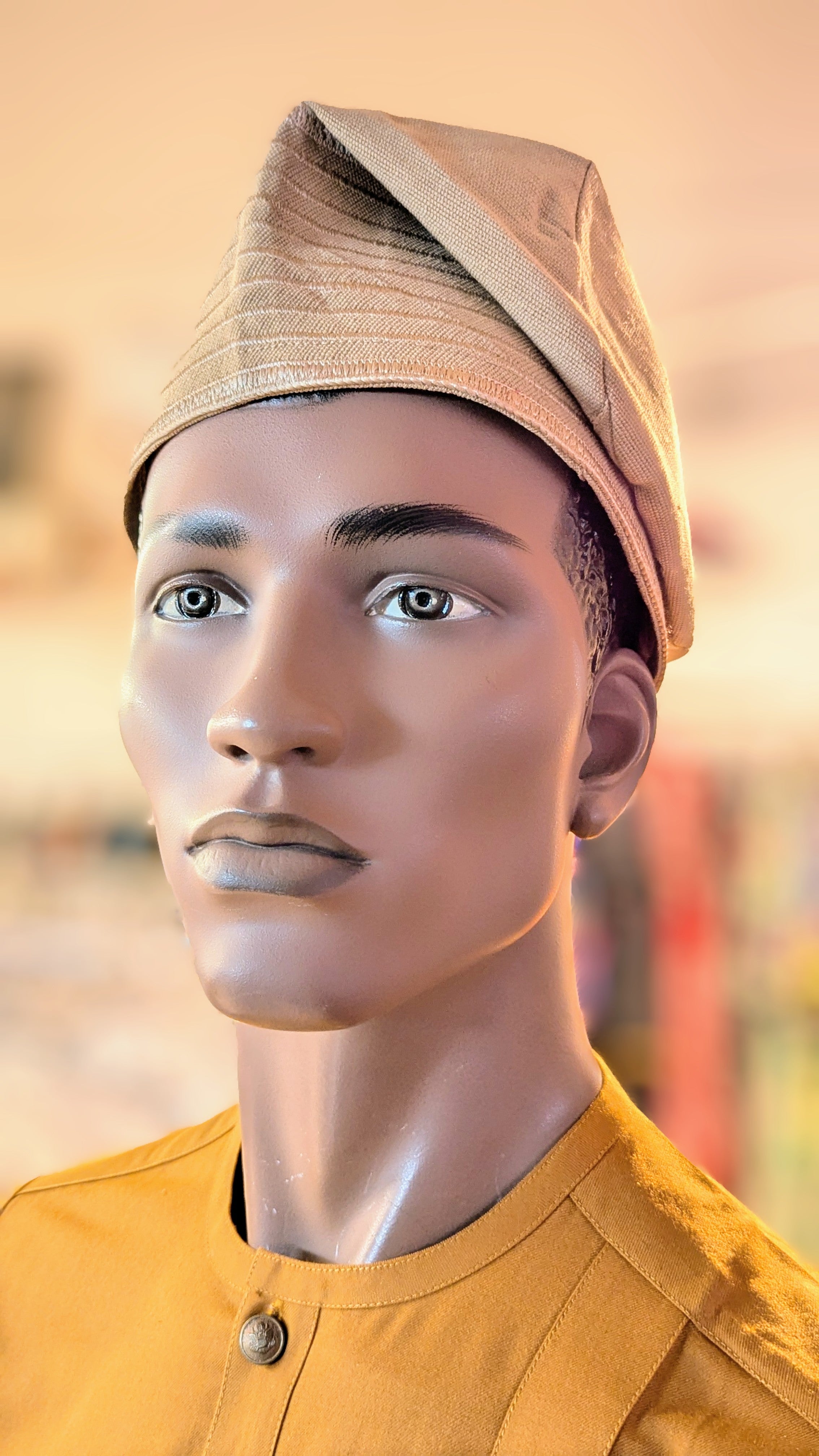 Dupsie's Olabami Tan Aso Oke African hat cap Kufi DPHALAH32、mySite、solidvoid