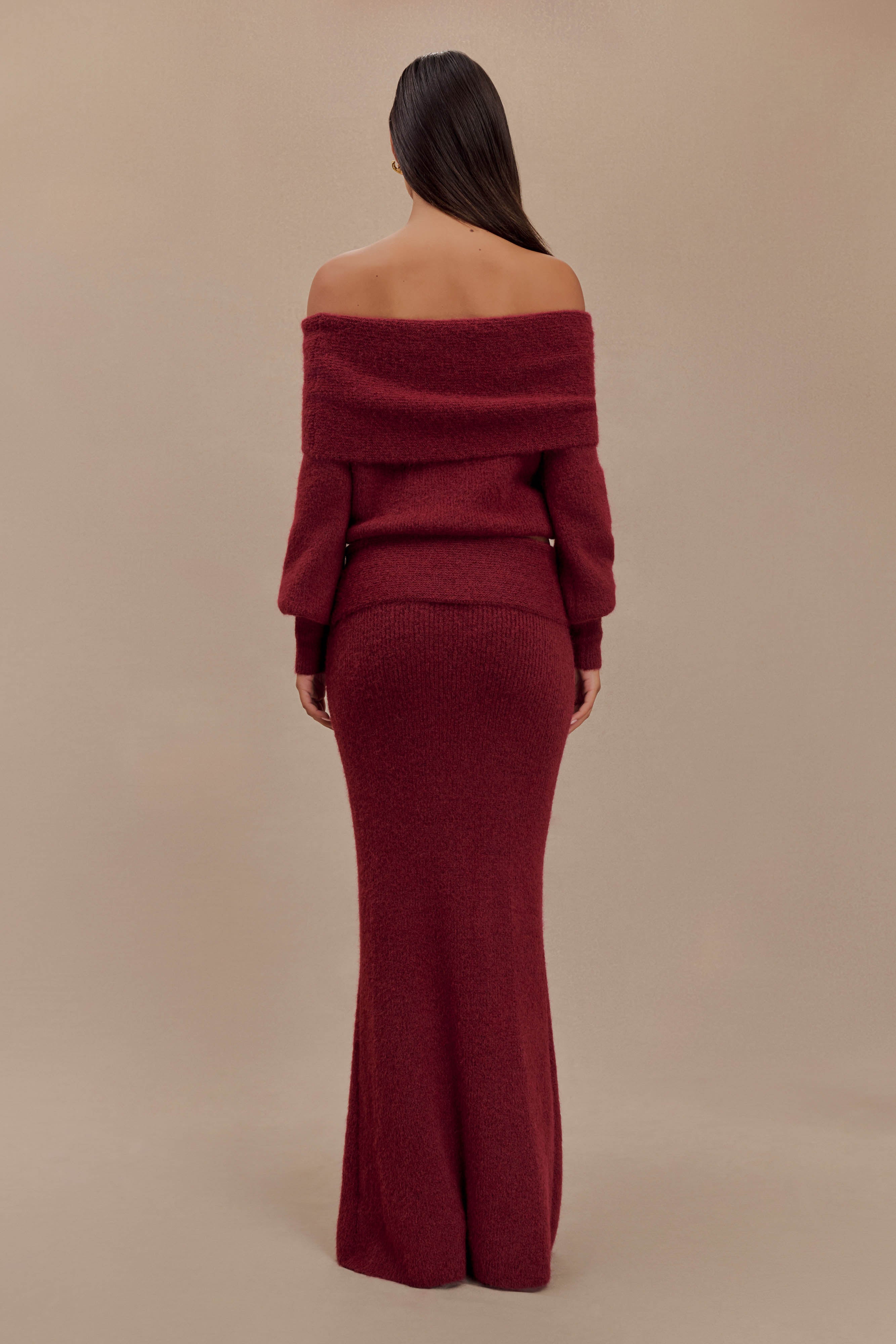 Charlotte Off Shoulder Knit Long Sleeve Top - Merlot、mySite、solidvoid