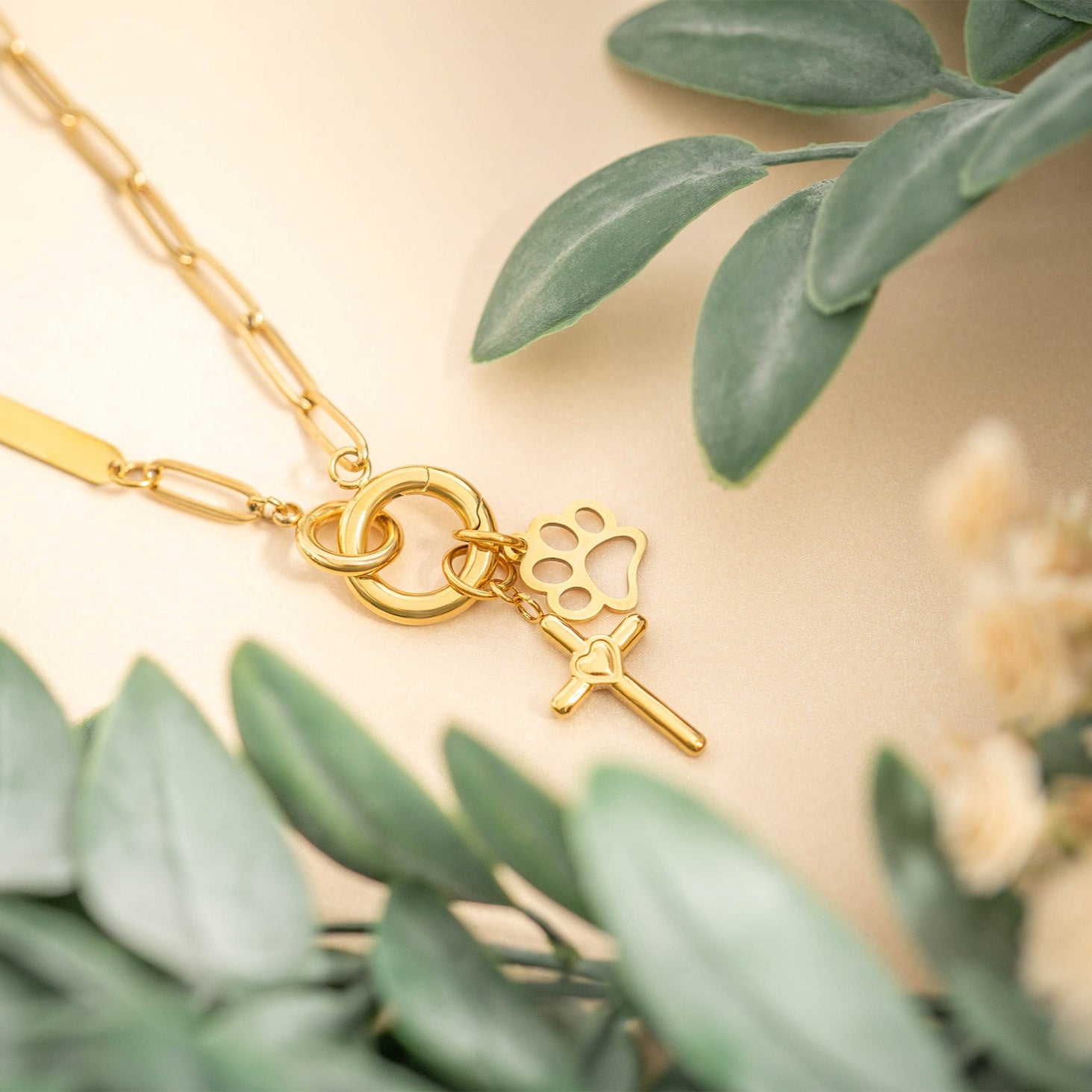 18K Gold PVD Stainless Steel Paw Print Charm / PDL0031、mySite、dreamappss