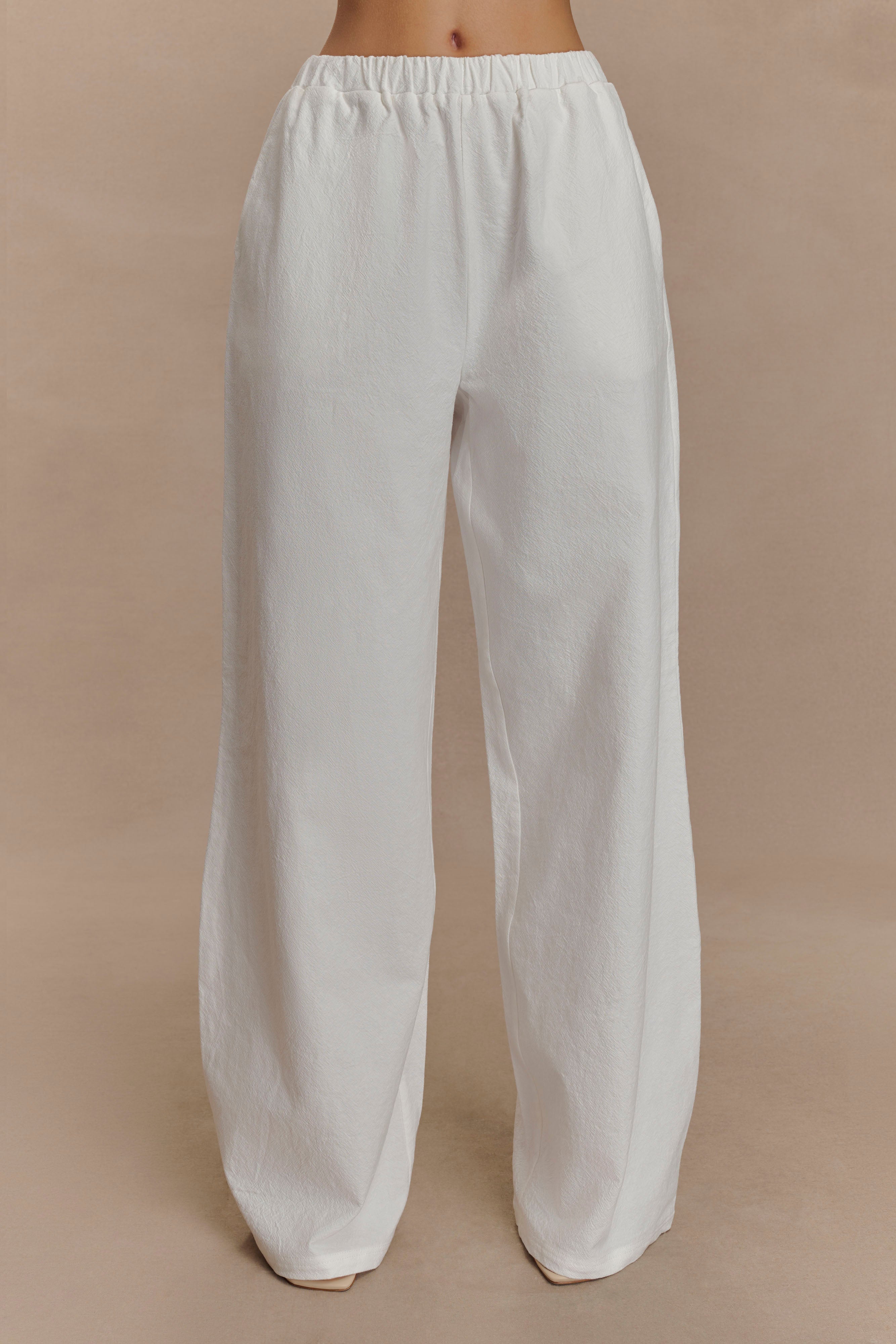 Janayia Cotton Wide Leg Pants - White、mySite、solidvoid