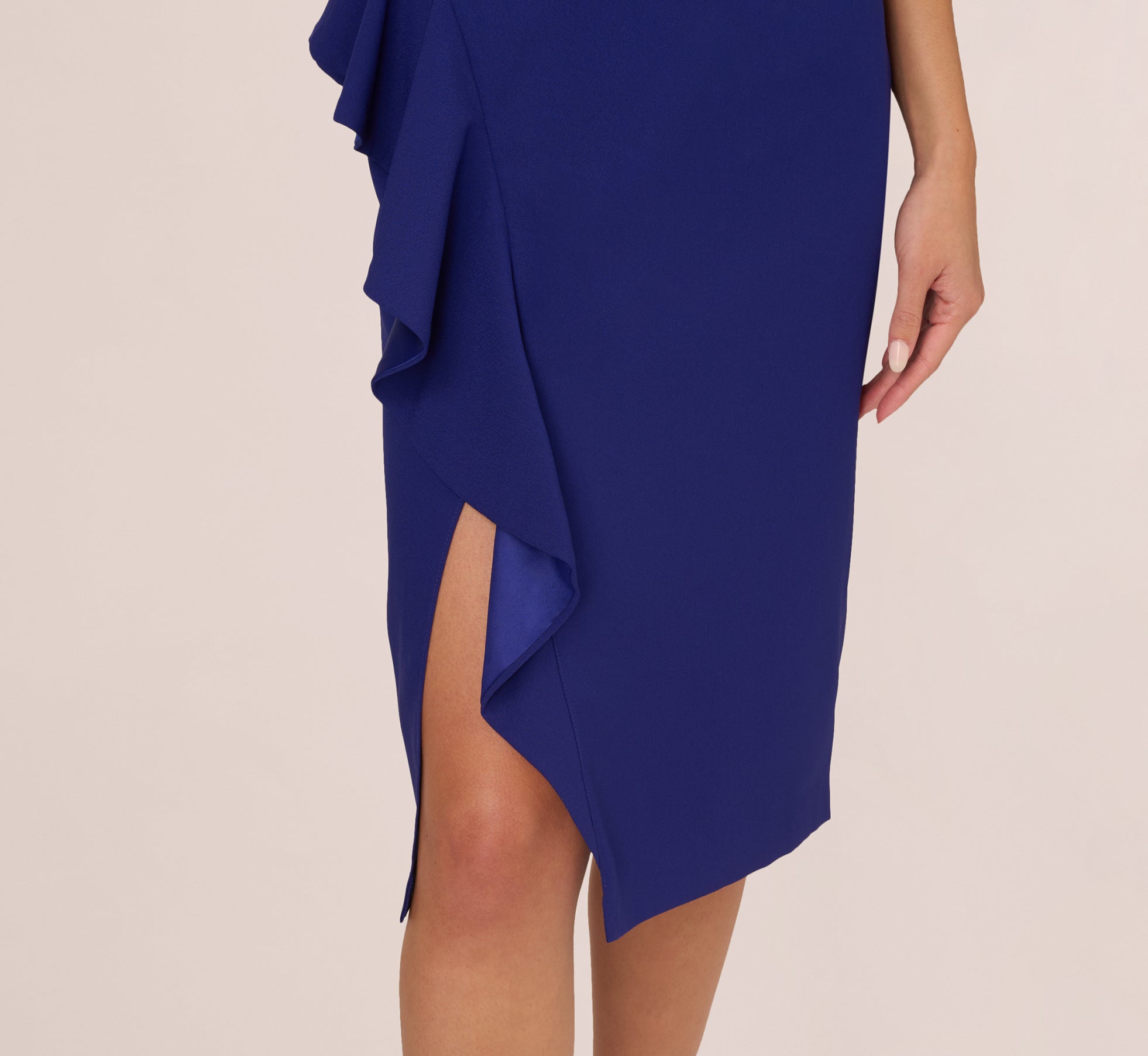 One Shoulder Ruffle Midi Sheath Dress In Dark Blue Violet、mySite、solidvoid