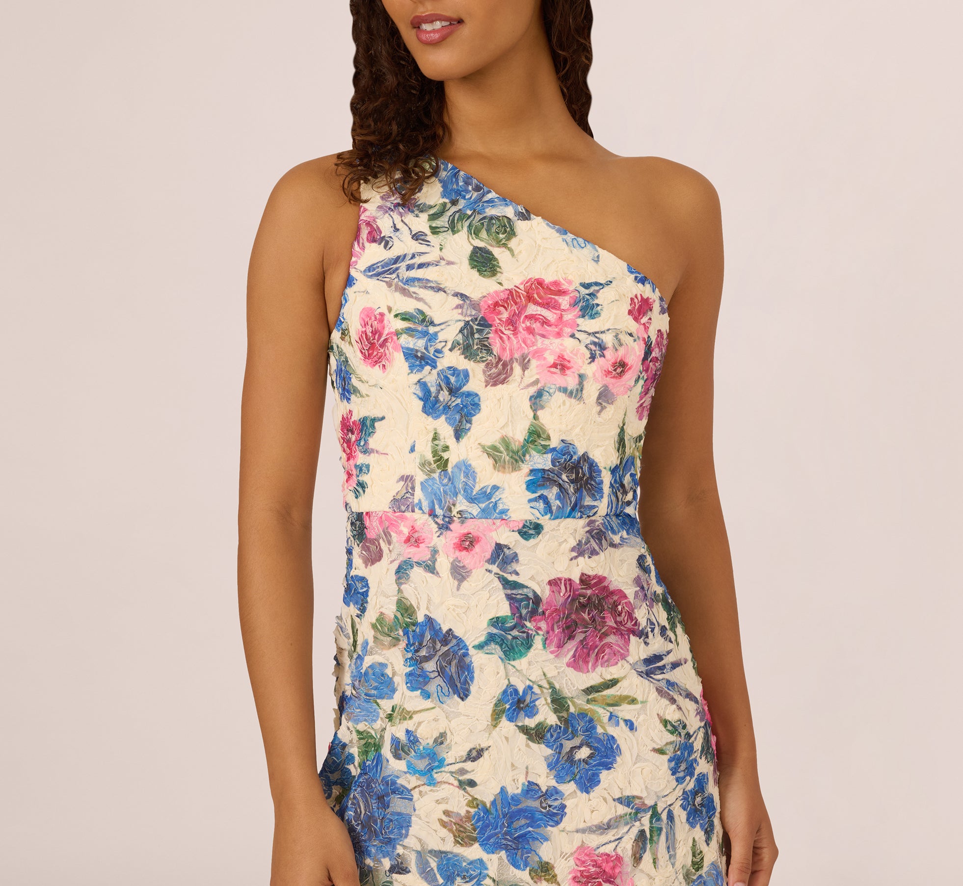 One Shoulder Floral Soutache Midi Dress In Alabaster Multi、mySite、solidvoid