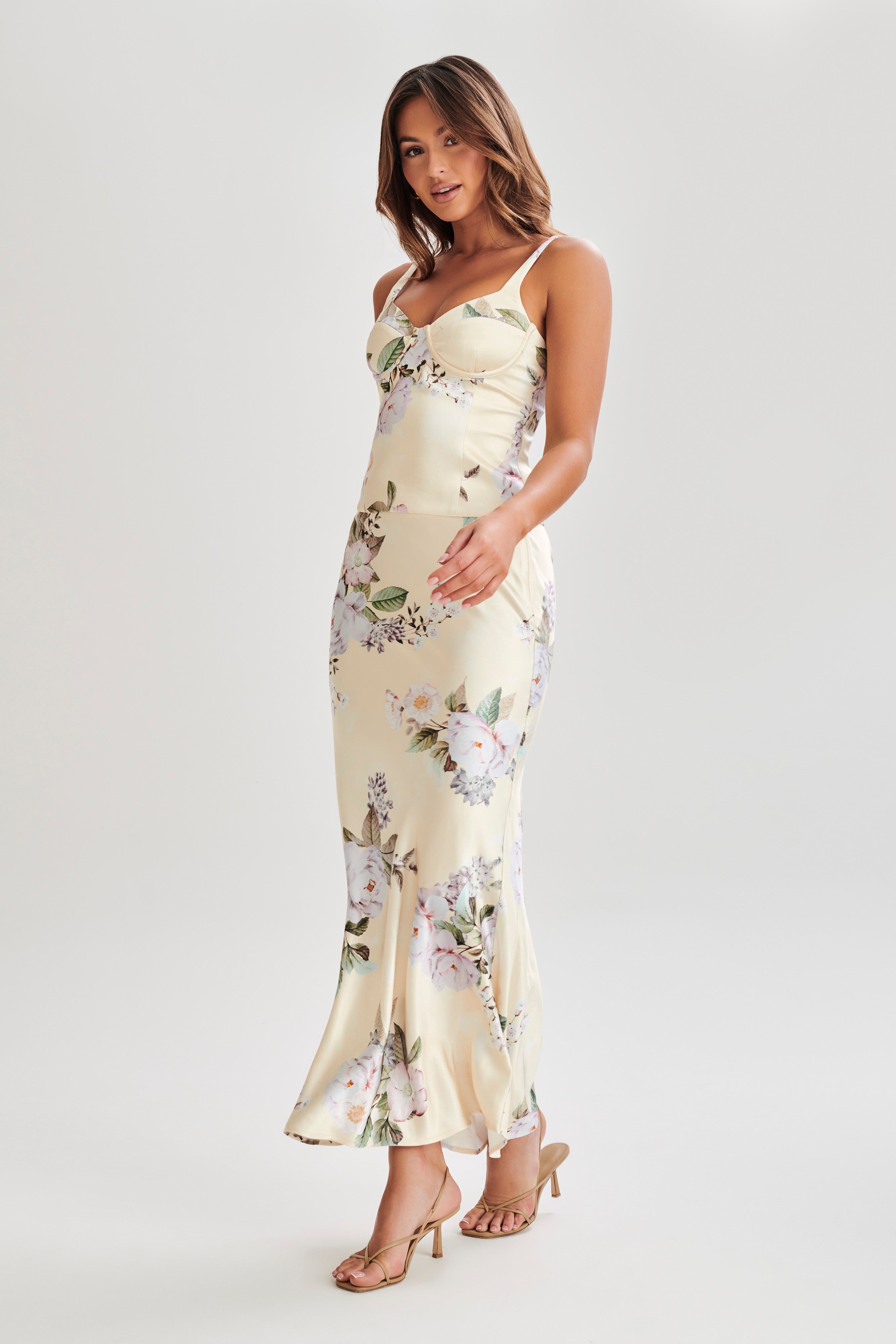 Karley Floral Satin Top - Lemon Floral Print、mySite、solidvoid