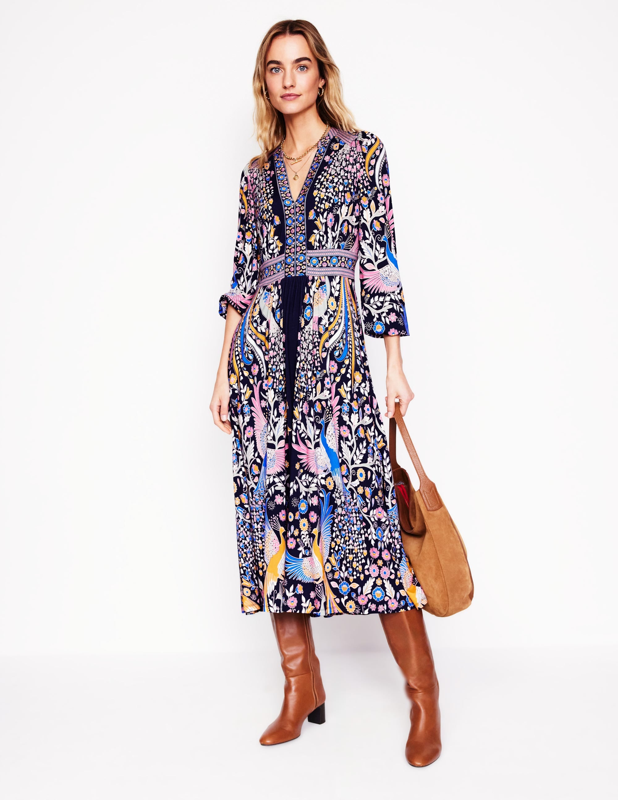  Lily Long Sleeve Midi Dress-French Navy,Enchanting Peacock、mySite、ashleygrahame
